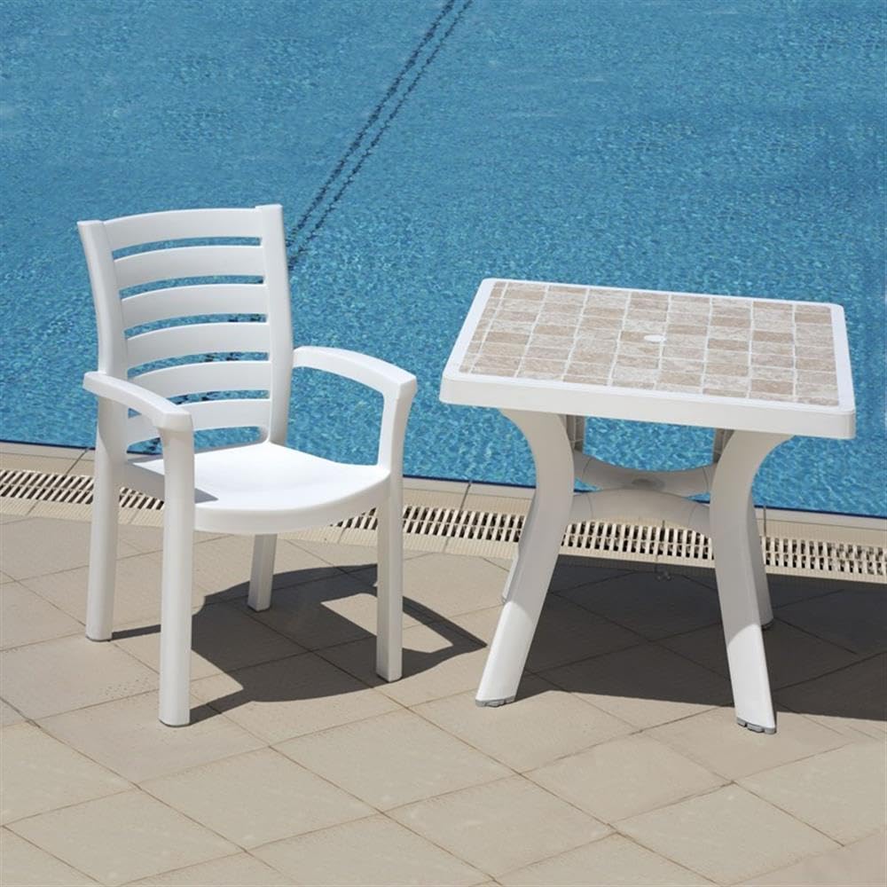 White Resin Patio Dining Arm Chairs (Set of 2) - Weatherproof Outdoor Furniture for Poolside, Garden, Deck & Backyard Dining
