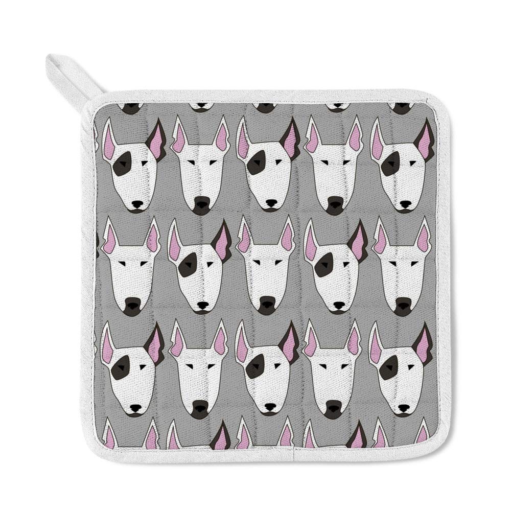 Bull Terrier Dog Print Adjustable Kitchen Apron Set with Pockets - 3 Piece Cooking Accessories (Apron, Oven Mitt & Pot Holder) for Baking, Grilling & Home Cooking - Microwave Safe & Heat Resistant