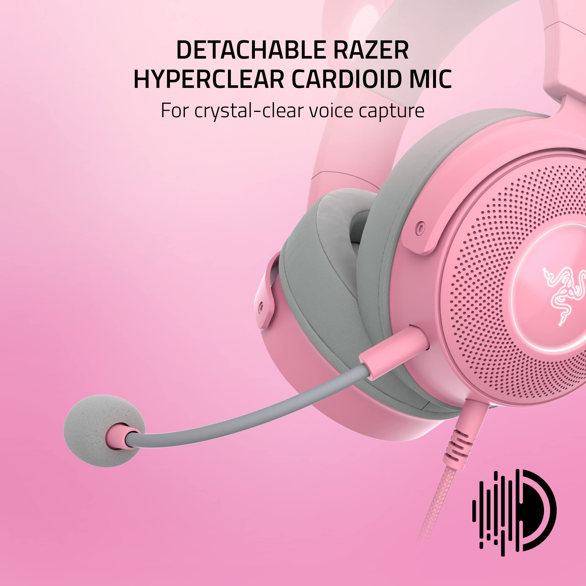 Razer Kraken Kitty V2 Pro Wired RGB Gaming Headset with Interchangeable Ears - HyperClear Cardioid Mic for PC, PS4, PS5, Mac - Quartz Pink (Renewed) - Perfect for Live Streaming, Esports & Online Gaming