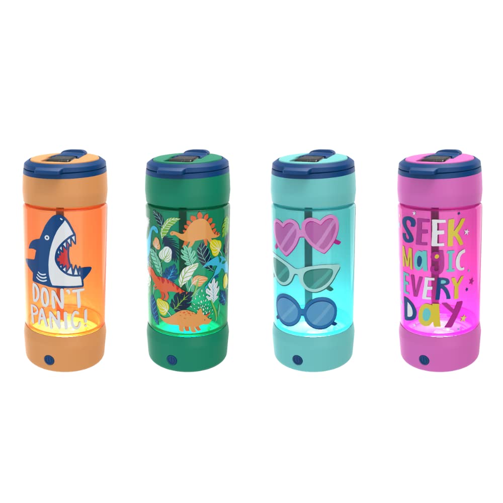 Cool Gear 4-Pack 16oz LED Water Bottles with Light Up Feature - Insulated Travel Cups for Kids, Outdoor Activities, Sports & Gifts - Perfect for School, Hiking, Camping and Birthday Presents