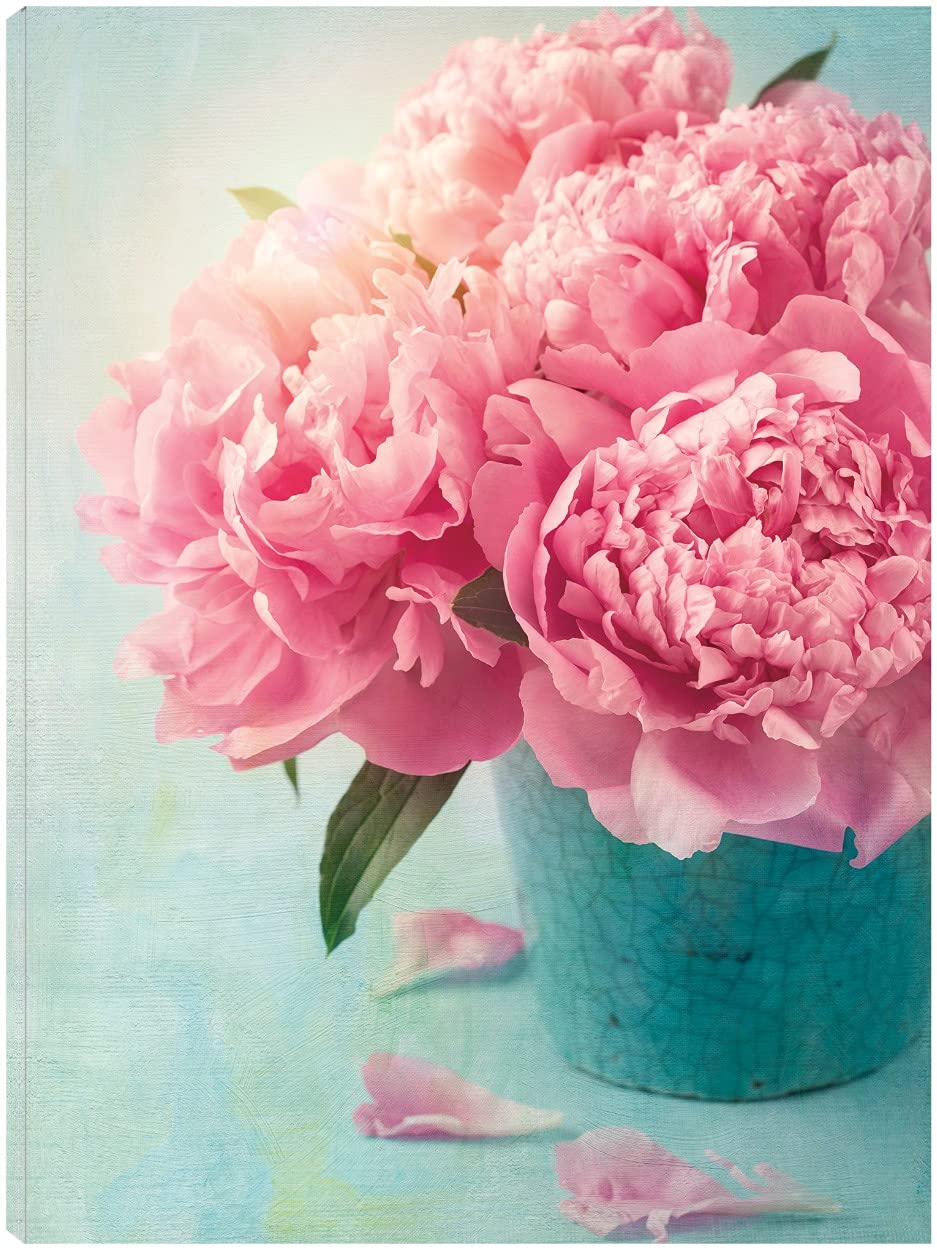 Vintage Pink Peonies Canvas Art Print - Handmade Floral Painting for Wall Decor in Living Room, Bedroom, Office - Ready to Hang 35x46 Inches - Perfect for Home, Wedding Gift & Interior Design