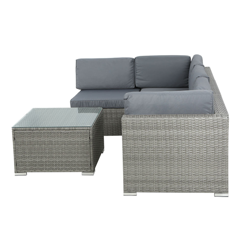 5-Piece Noosa Outdoor Wicker Patio Furniture Set - Grey Rattan Sofa Set for Backyard, Poolside & Garden Relaxation