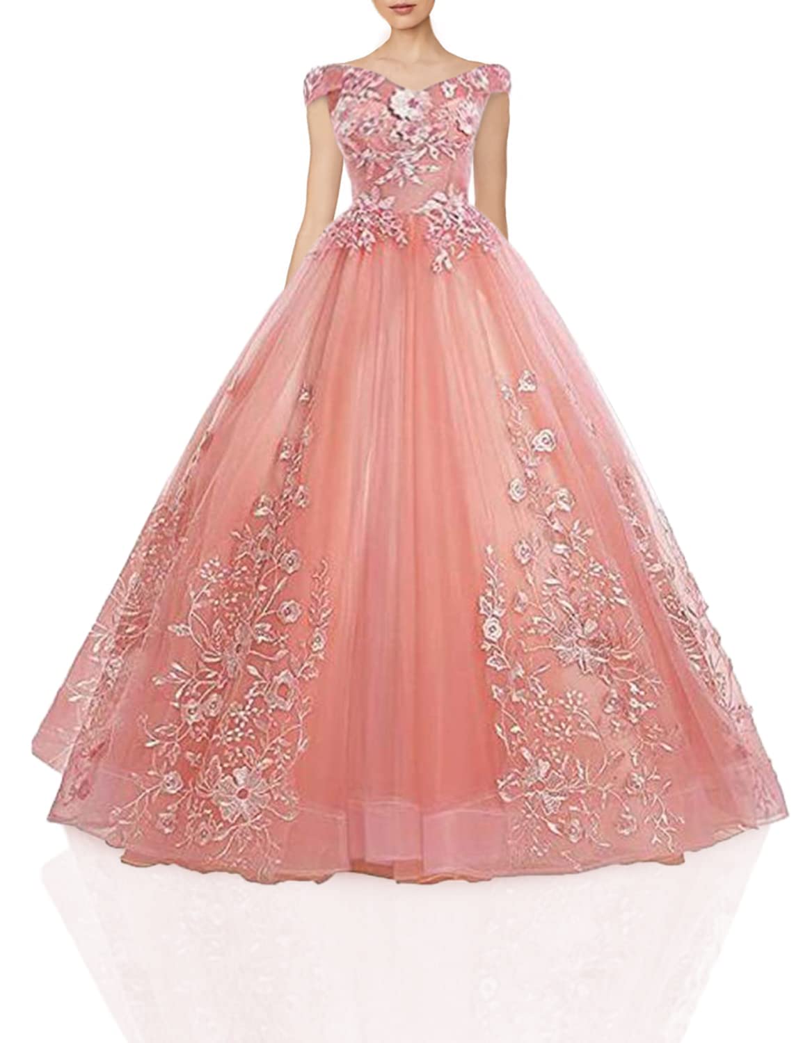 ANGELA Women's Appliques Quinceanera Dresses | Ball Gown Sweet 16 Long Dresses | Off Shoulder Formal Gowns for Prom, Homecoming, Wedding & Special Occasions