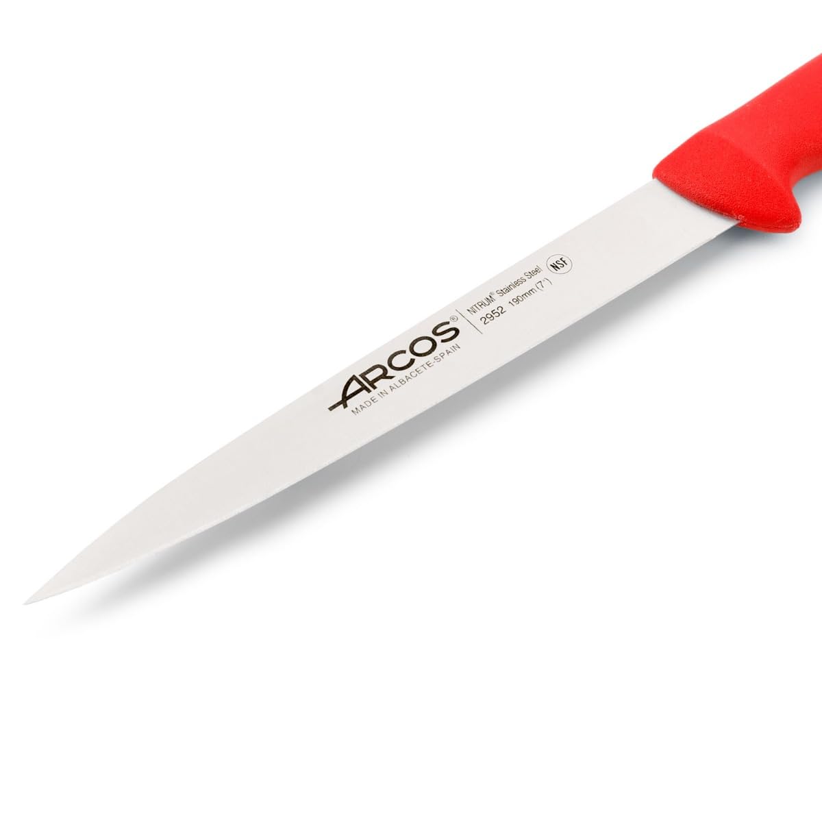 **Arcos 7 Inch Nitrum Stainless Steel Fillet Knife - Sharp 190mm Blade for Meat & Fish - Ergonomic Polypropylene Handle - Heavy-Duty Design (Series 2900, Red) - Perfect for Home Cooking, BBQ, and Professional Kitchen Use**