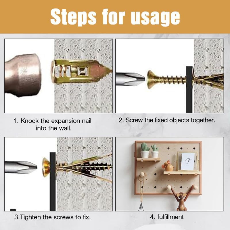 2024 Upgraded Self-Drilling Drywall Anchors & Screws Kit - No Drill Needed, Wall Damage-Free (50 Pack, 0.47x1.37 Inch) - Perfect for TV Mounting, Shelf Straps, Cabinet Fixing & Curtain Installation