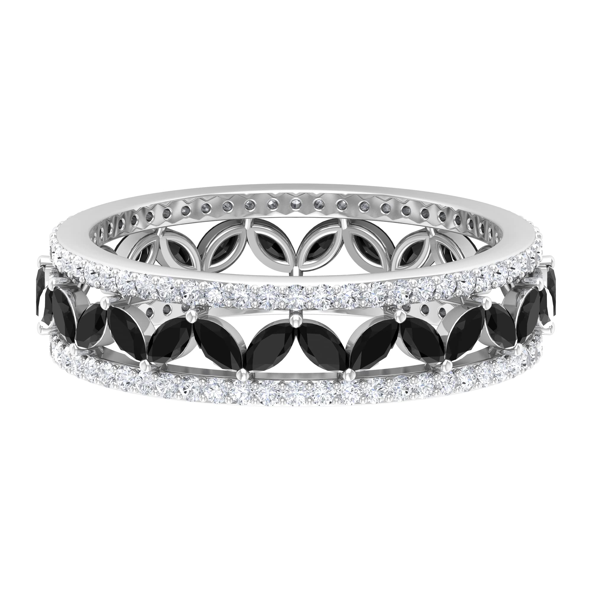 2 CT Lab-Created Black Diamond Wedding Band Ring with Moissanite - Marquise Cut Black Diamond Ring in 14K Solid Gold for Women - Elegant Bridal Jewelry for Engagement, Anniversary & Special Occasions
