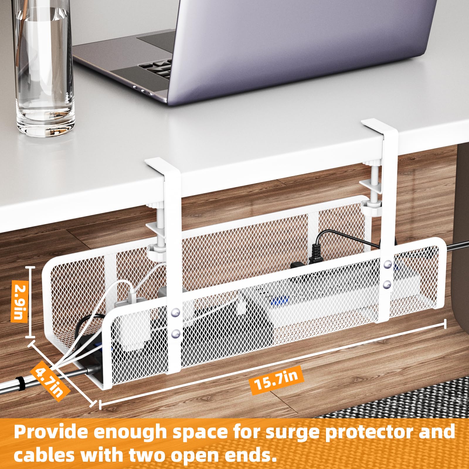 Under Desk Cable Management Tray - No Drill Wire Organizer for Office & Home | Cord Hider Box with No Damage Installation | Perfect for Computer, TV & Home Theater Setup