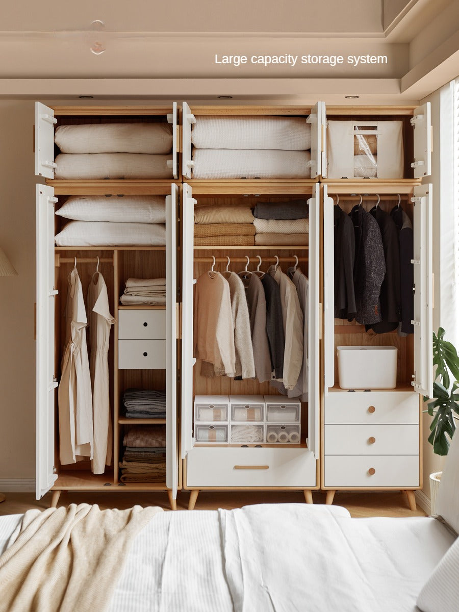 Solid Beech Wood Wardrobe Set - Modern Closet Organizer for Bedroom, Living Room & Office Storage