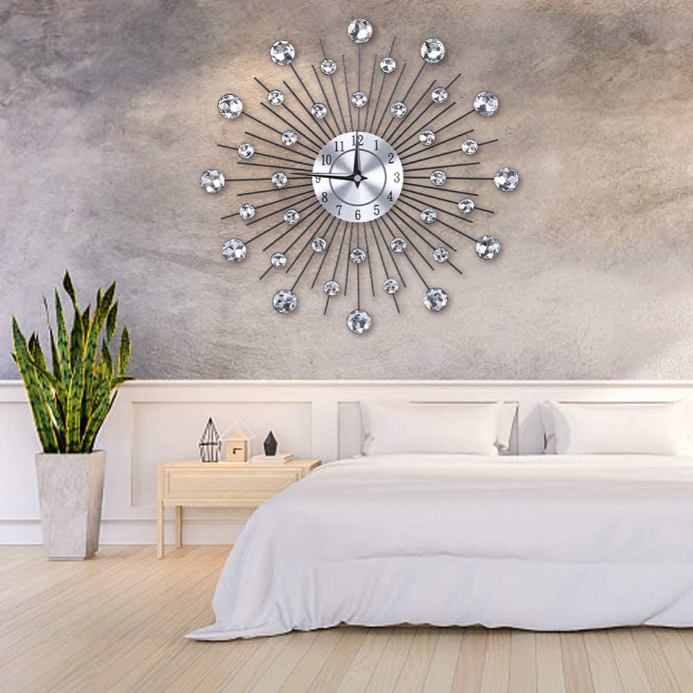 Elegant Silver 3D Flower Wall Clock - Silent Non-Ticking Round Metallic Decor for Living Room, Office, School & Bedroom | Perfect Home & Workspace Decoration