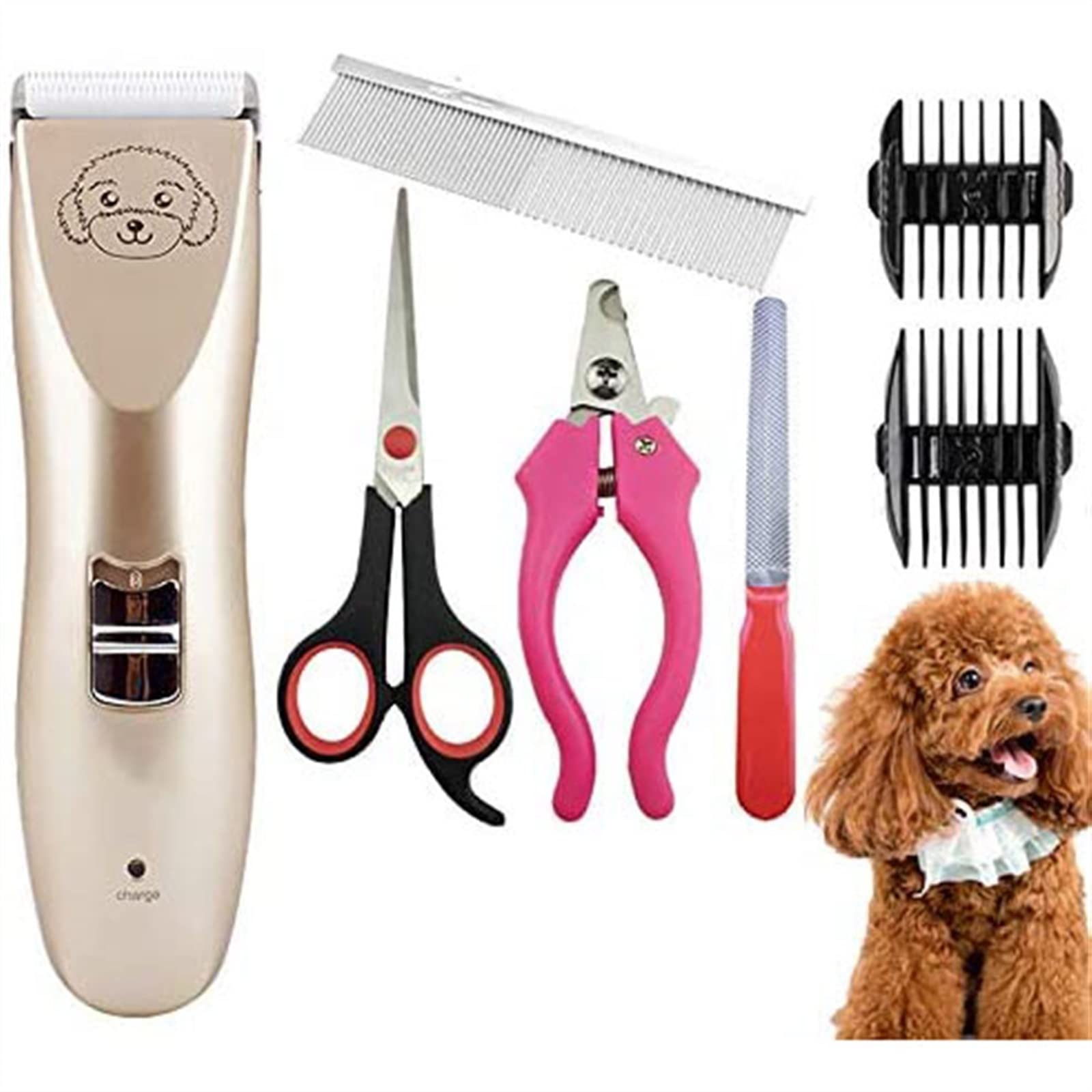 Low Noise Rechargeable Cordless Dog & Cat Grooming Clippers - Professional Pet Hair Trimmer Kit for Thick Coats - Perfect for Home Grooming, Travel & Professional Use
