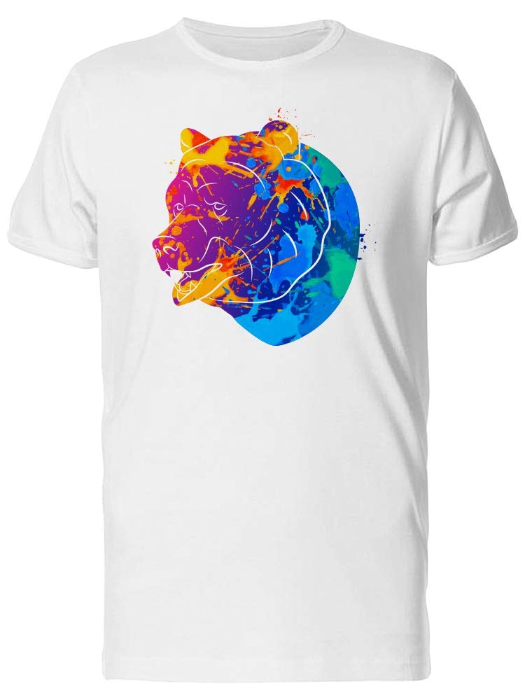 Men's Colorful Watercolor Bear Head T-Shirt - Soft Cotton Casual Tee for Streetwear & Graphic Art Lovers