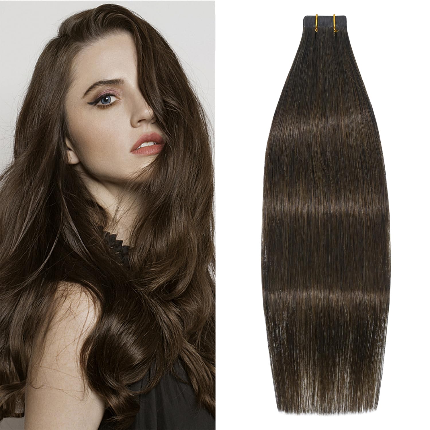 WindTouch 18 Inch Tape in Hair Extensions - 100% Real Human Hair, #4 Brown Chocolate, 20pcs (40g) - Seamless Blending for Everyday Wear & Special Occasions