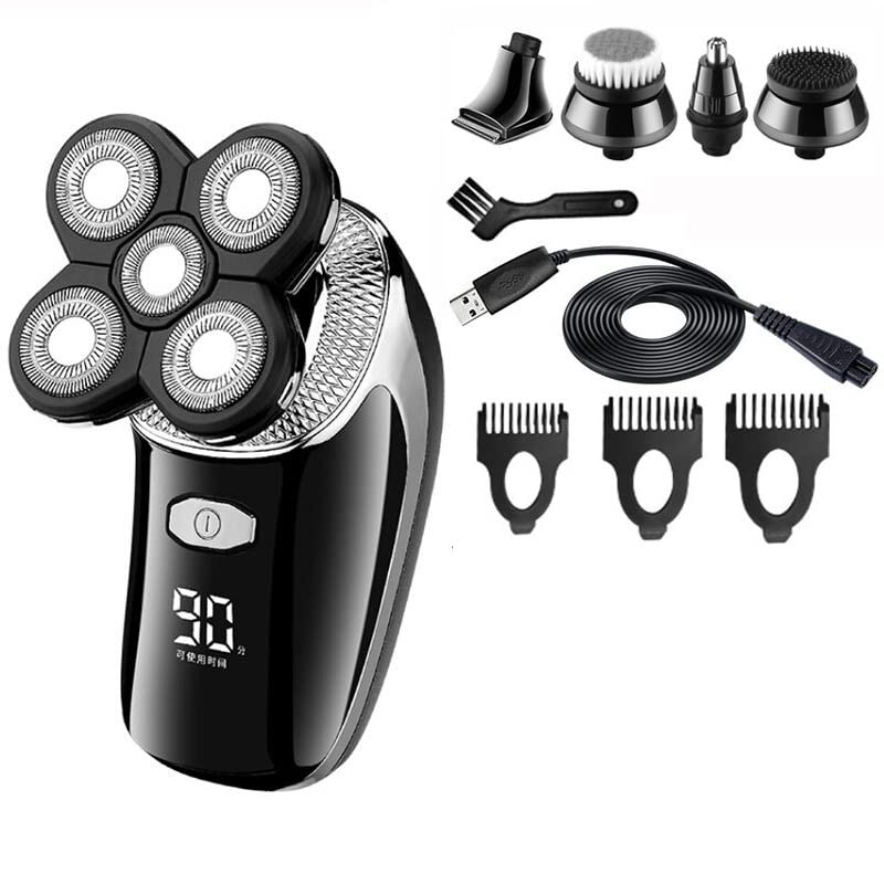 5-in-1 Waterproof Electric Head Shaver for Bald Men - Rechargeable Beard Trimmer & Hair Clipper - Perfect for Travel, Gym & Daily Grooming (With Box)
