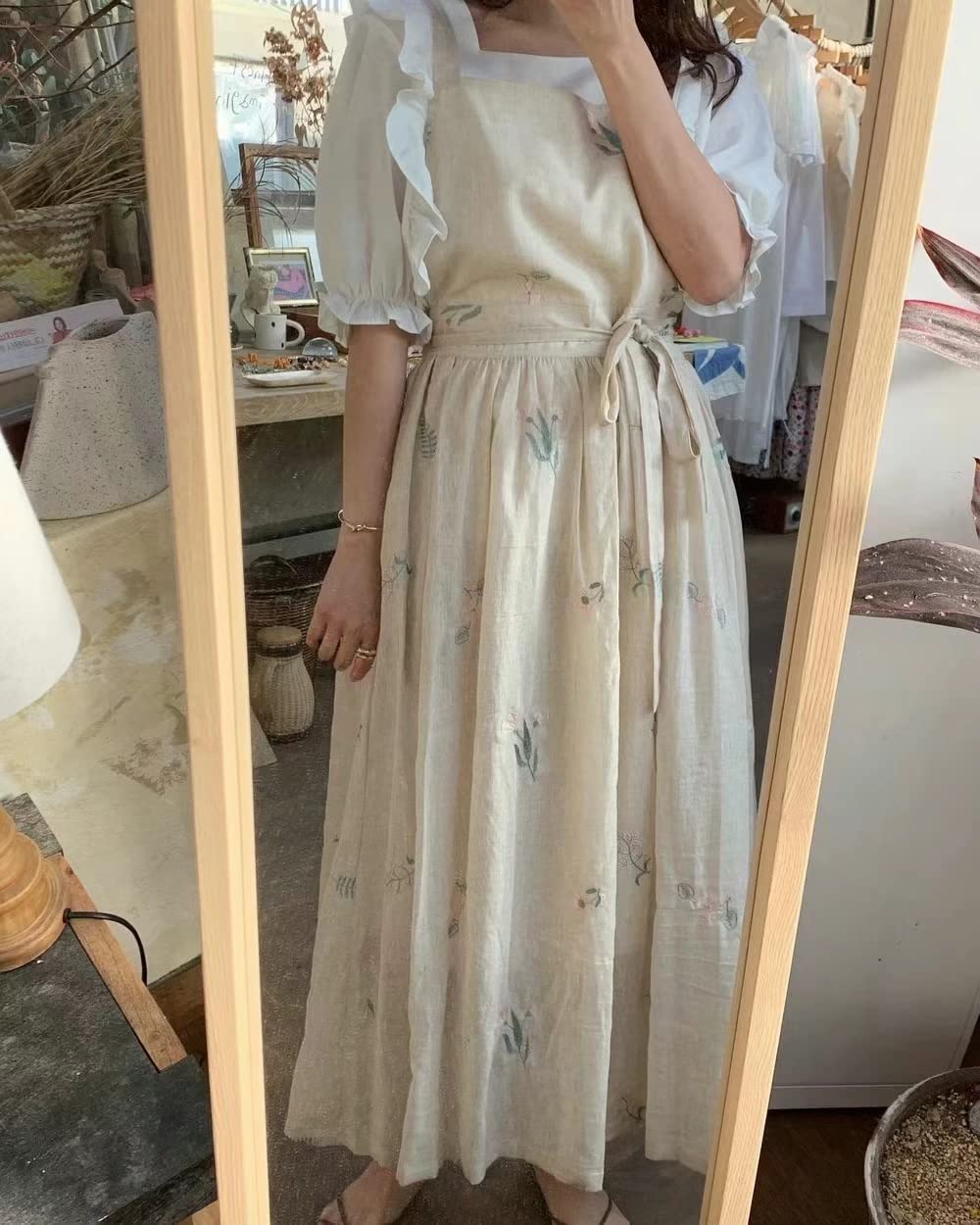 Vintage Cotton Pleated Apron - Waterproof Retro Pinafore Dress for Cooking, Baking, Gardening & Cleaning - Adjustable Waist & Pockets