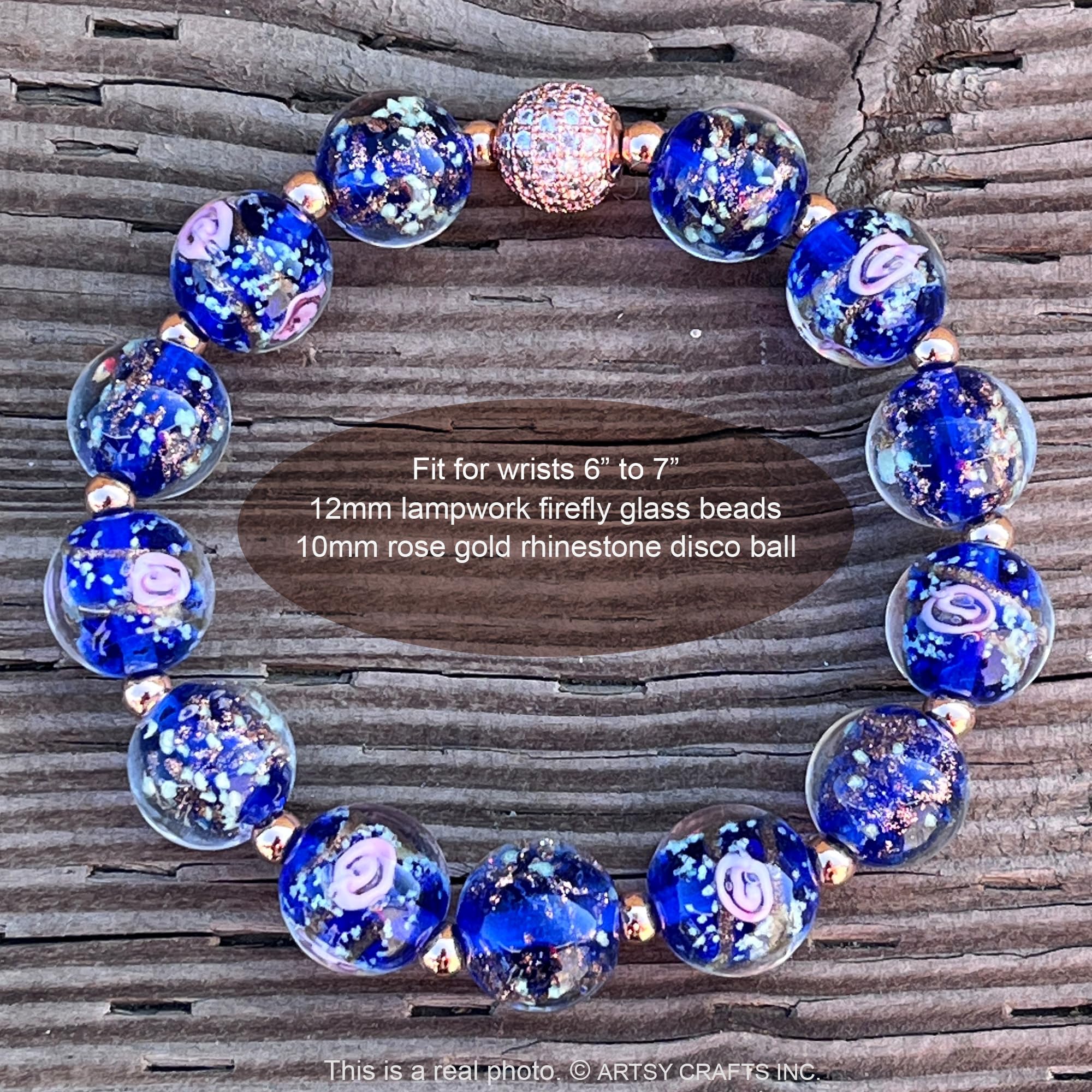 Glow in The Dark Firefly Beads Bracelet - Ocean Blue Luminous Murano Glass Beads Jewelry for Women, Mermaid Crystal Healing Inspirational Bangle - Perfect for Night Parties, Beach Wear & Spiritual Healing