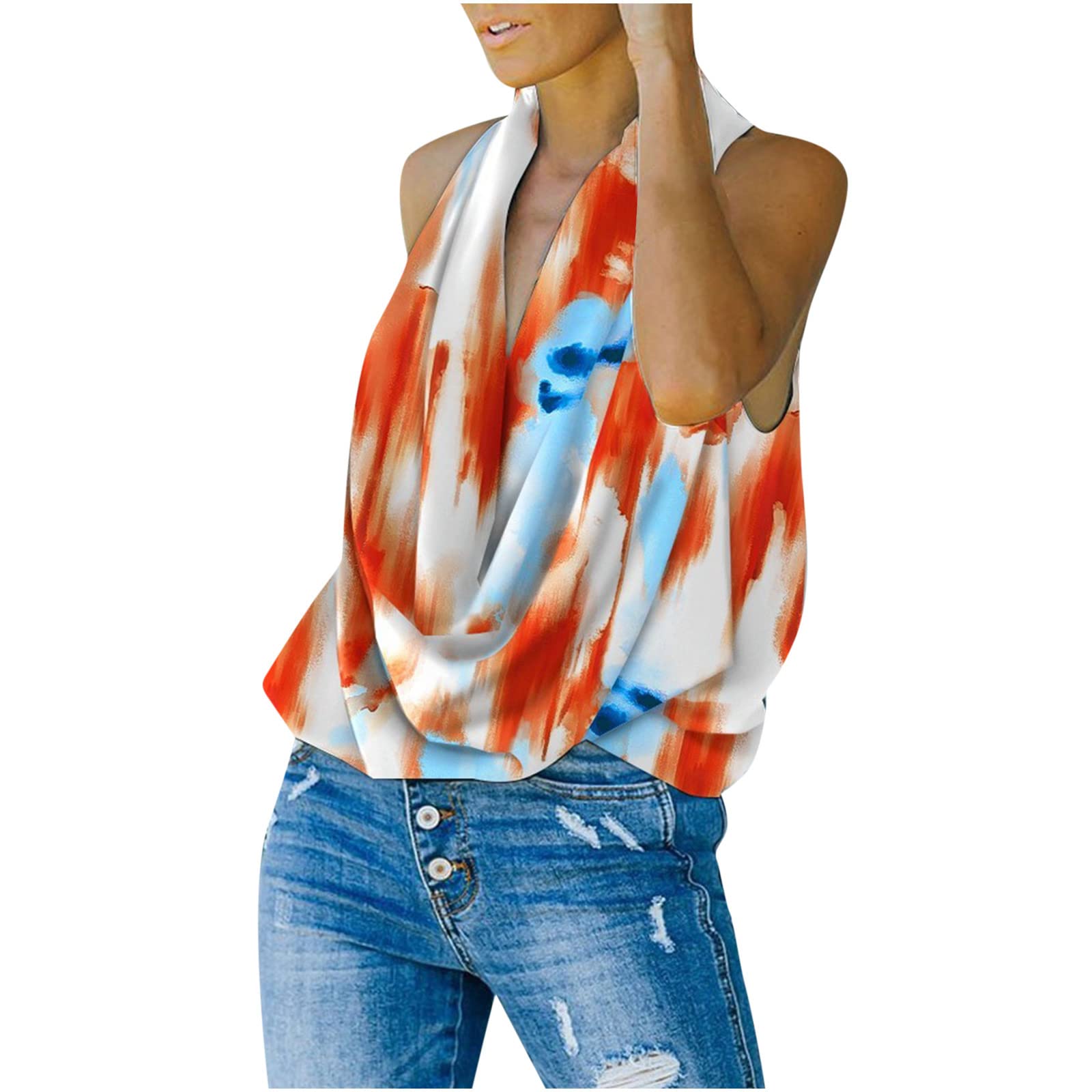 Women's Plus Size Summer Halter Tops - Loose Fit Tie Dye Flowy Tunic Tees, Sleeveless Casual Cute Tank Tops for Beach, Vacation & Outdoor Activities