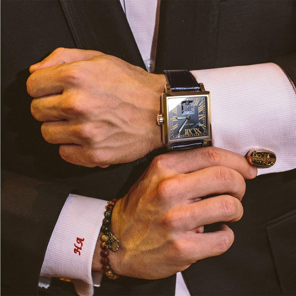 AGELOCER Men's Luxury Mechanical Watch with Calendar, Luminous Hands, Square Roman Dial - Perfect for Business, Formal Events & Everyday Wear