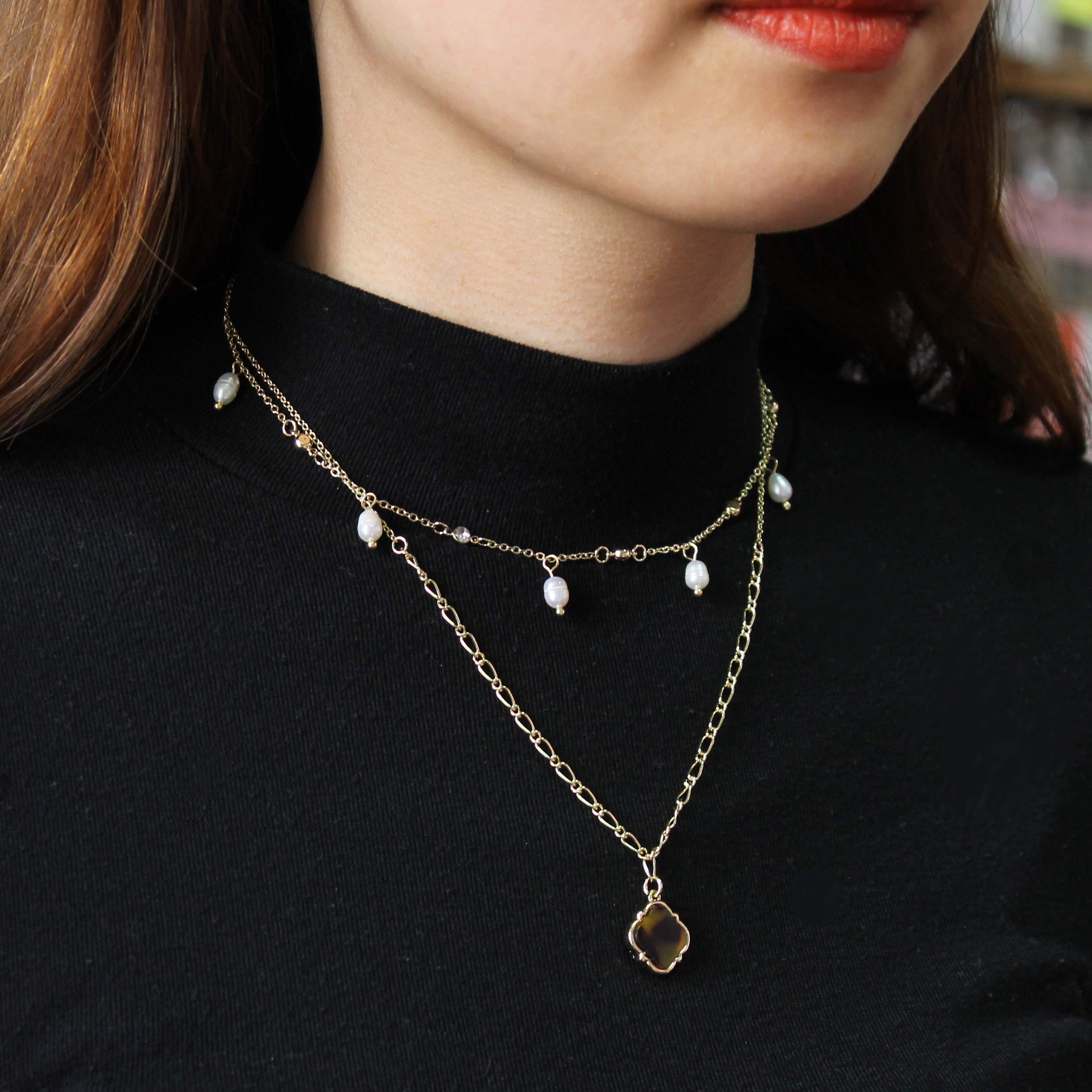 Elegant POMINA Gold Pearl Necklace for Women - Freshwater Pearl Layered Boho Necklace, Beaded Gold Necklace Jewelry - Perfect for Weddings, Parties & Boho Fashion