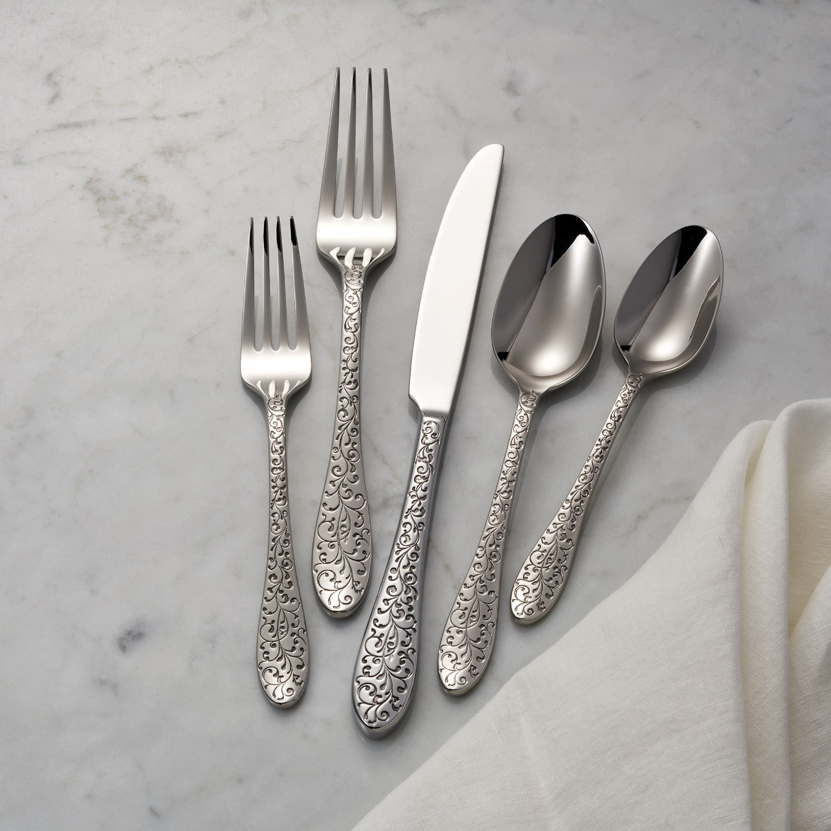Ivy Flourish 20-Piece Stainless Steel Flatware Set - Elegant Silverware for Dining, Entertaining & Gift Giving