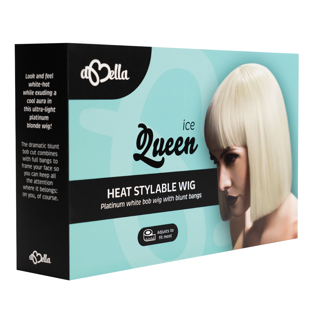 Abell'a Ice Queen Synthetic Bob Wig With Blunt Bangs - Heat Resistant Cosplay Wig for Halloween, Costume Parties & Everyday Fashion