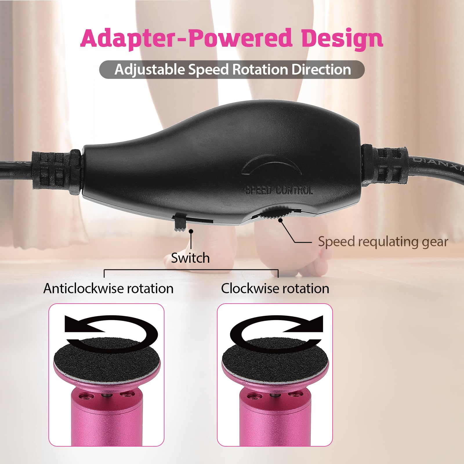 Electric Foot Callus Remover - Adjustable Speed Pedicure Tool with 60 Sandpaper Discs for Dead Skin & Callus Removal | Professional Foot File for Men & Women (Matte Purple) | Perfect for Home Pedicures & Foot Care Routines