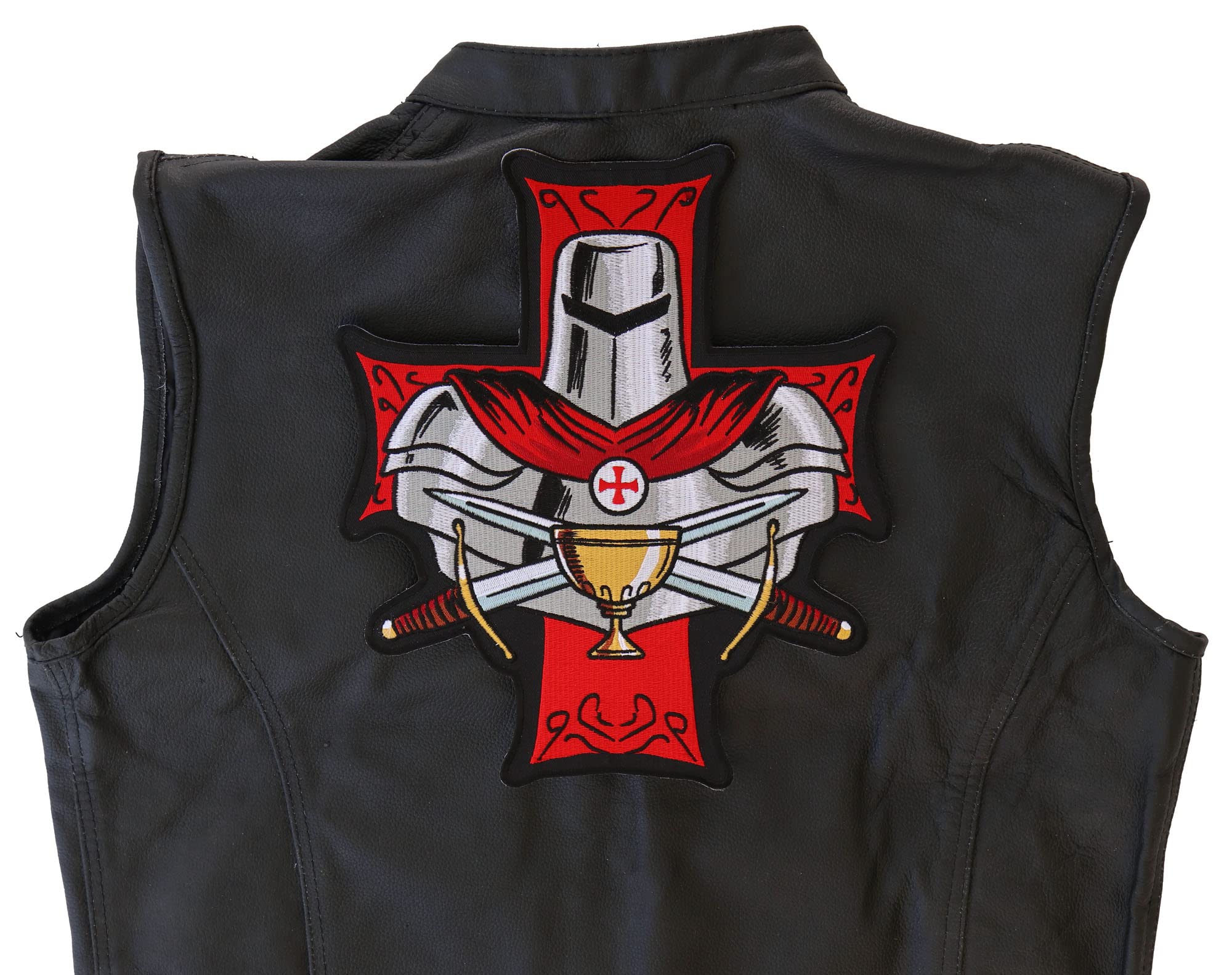 Knight Templar Holy Grail Embroidered Patch - Large Christian Back Patch for Jackets, Vests & Bags - Perfect for Bikers, Cosplay & Religious Apparel