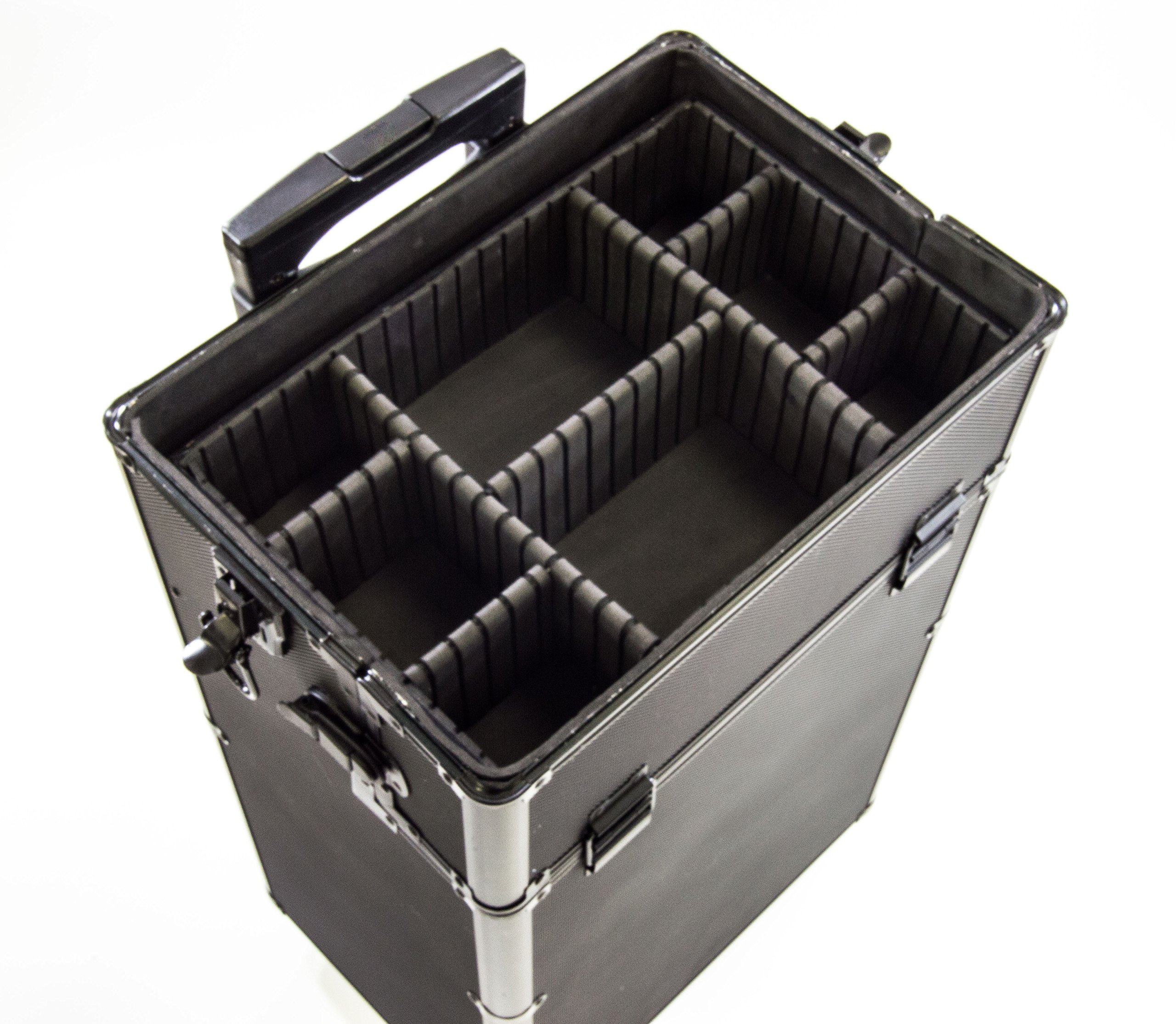 Professional 2-in-1 Rolling Makeup Train Case with Black Aluminum Body - Portable Cosmetic Organizer for MUA Artists & Beauty Professionals - Perfect for Salon, Travel, and On-Site Makeup Services
