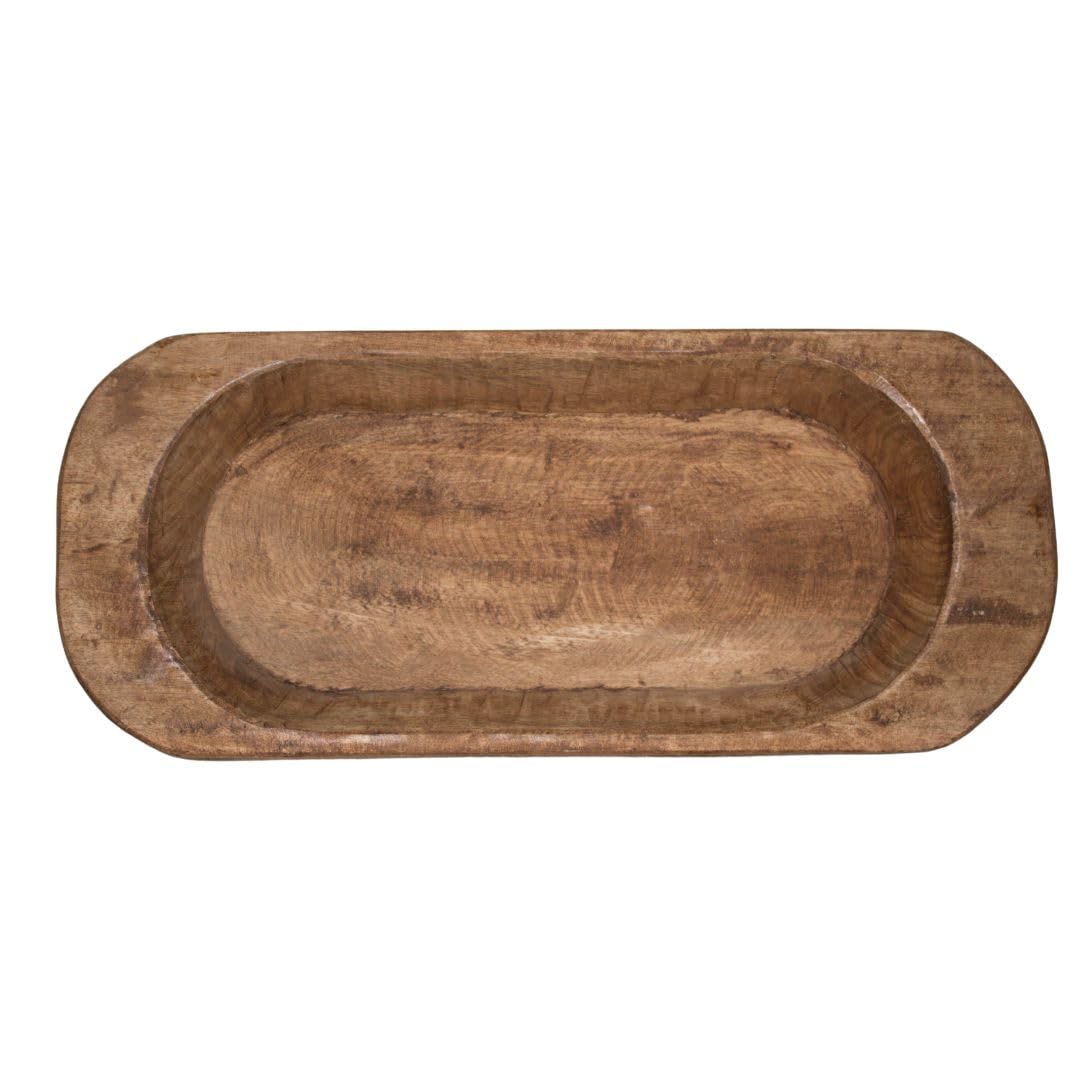 Large Rustic Wooden Oval Dough Bowl - 20