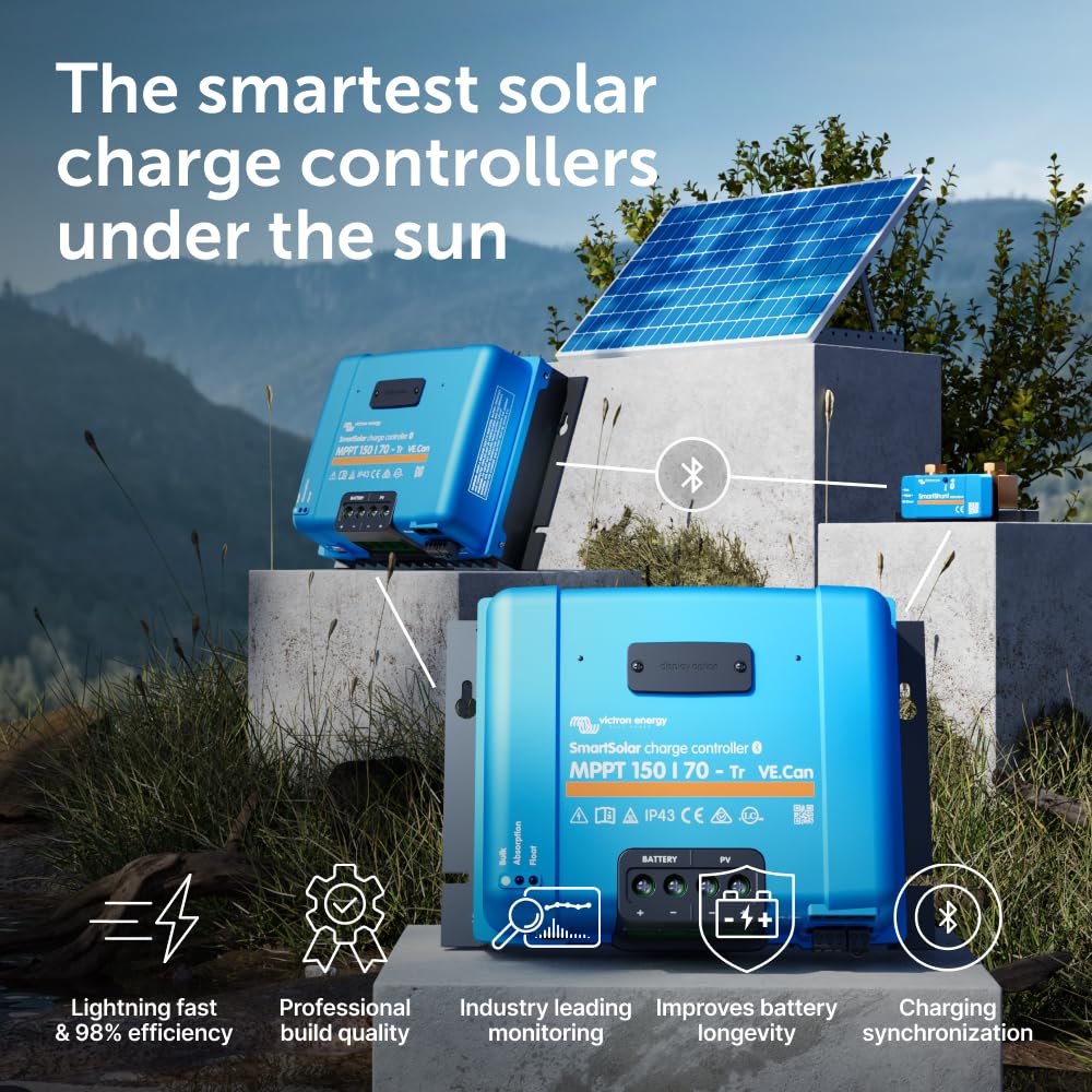 Victron Energy SmartSolar MPPT 150V 70A Solar Charge Controller with Bluetooth - 12/24/36/48V Regulator for Solar Panel Systems - Perfect for Off-Grid Homes, RVs & Marine Applications