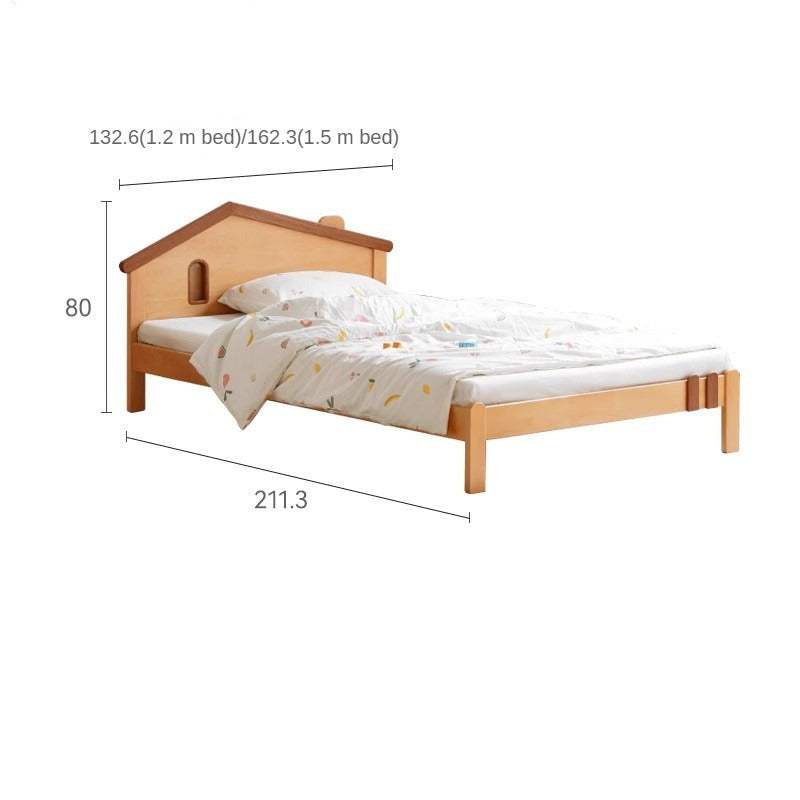 Kids Wooden Bed with Night Light - Beech & Poplar Little House Design with 15-Minute Auto Light Off - Perfect for Bedrooms, Playrooms & Cozy Sleep Spaces