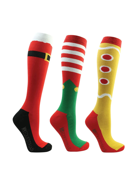 Festive Christmas Riding Socks for Women & Men - Cozy Non-Slip Crew Socks (Pack of 3) - Perfect for Holiday Gifts, Winter Sports & Indoor Activities