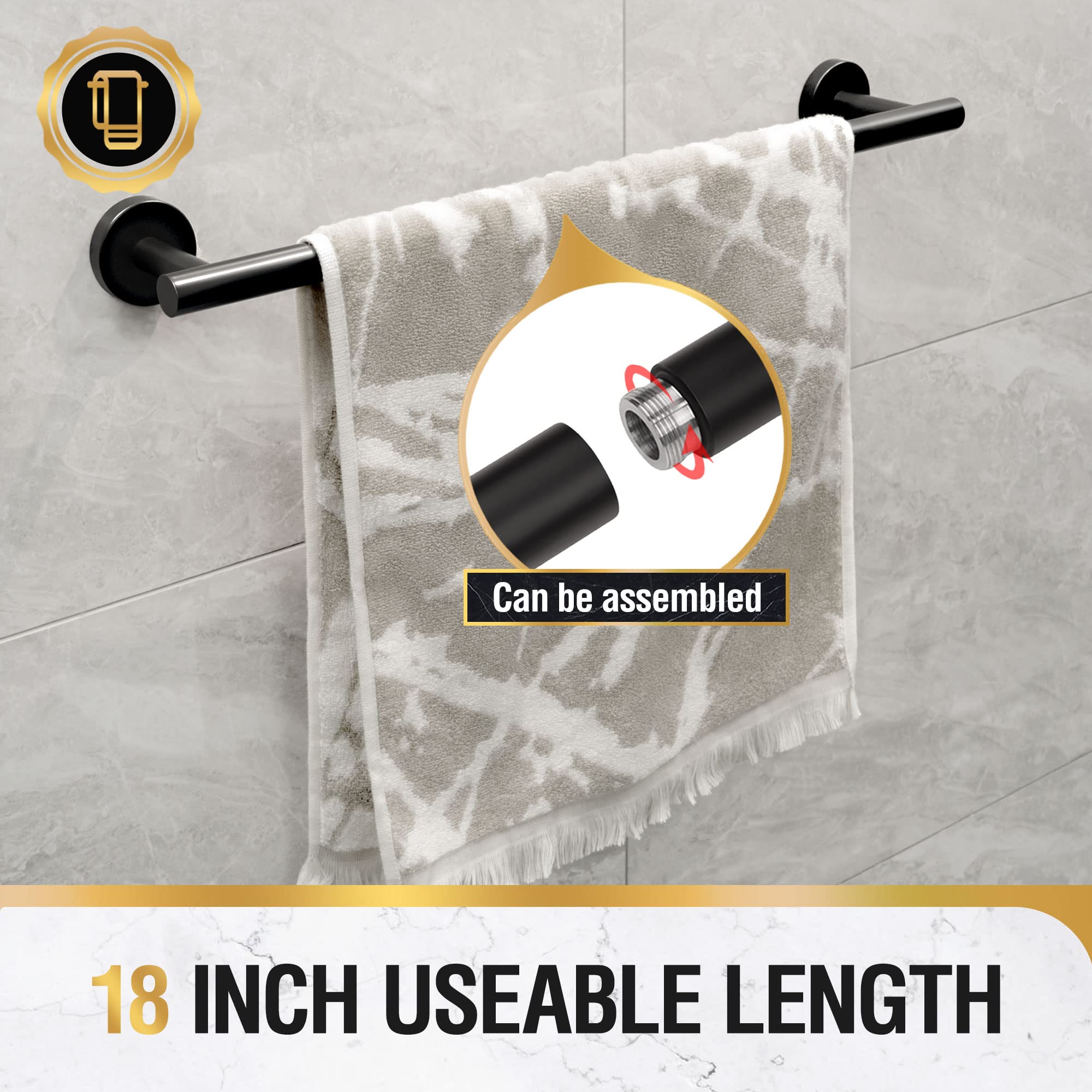 HITSLAM Matte Black 19.8 Inch Bathroom Towel Bar - SUS304 Stainless Steel Wall Mounted Towel Rack - Modern Home Decor Bath Towel Holder with Hardware Accessories - Perfect for Bathrooms, Kitchens, and Laundry Rooms