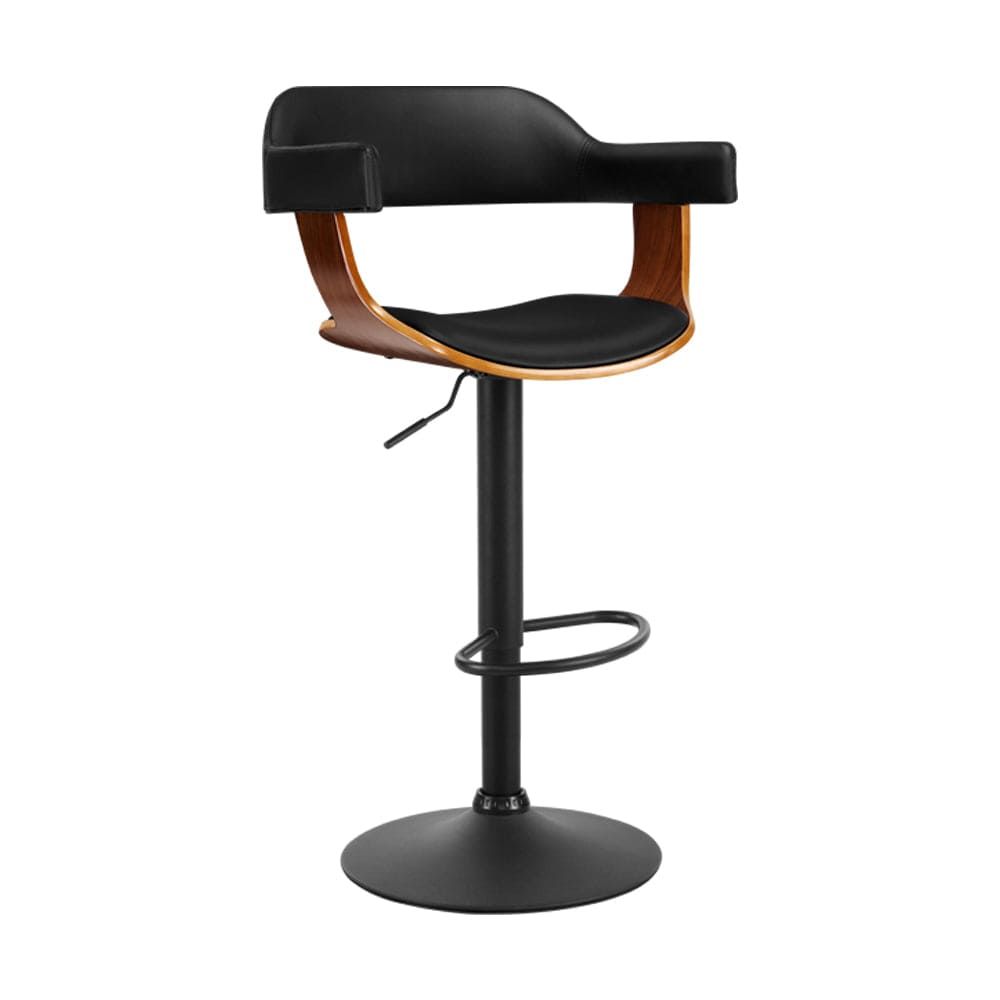 Artiss Adjustable Height Bar Stools with Gas Lift Mechanism, PU Leather Upholstery and Armrests - All Black - Perfect for Kitchen Islands, Home Bars and Counter Height Dining