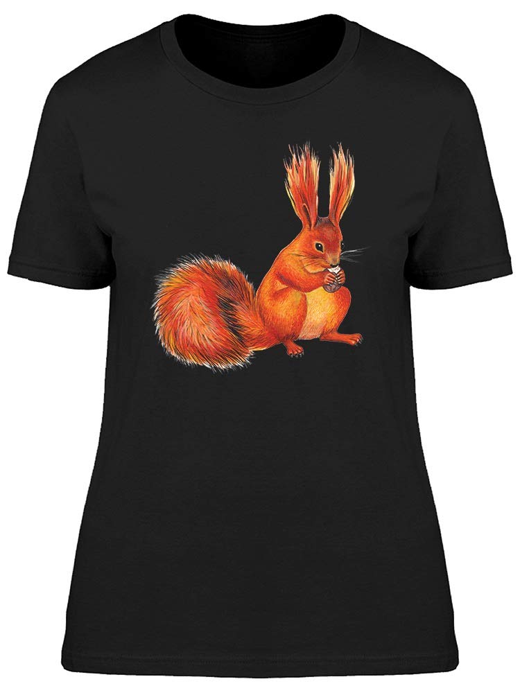 Women's Cute Red Squirrel Eating Graphic T-Shirt - Casual Comfortable Tee for Outfits, Streetwear & Daily Wear