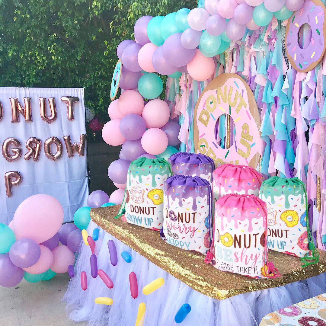 Donut Birthday Party Supplies Set of 24 - Donut Grow Up Gift Bags, Drawstring Favor Bags for Donut Theme Party Decorations | Perfect for Kids Birthday Celebrations, Baby Showers & Classroom Treats