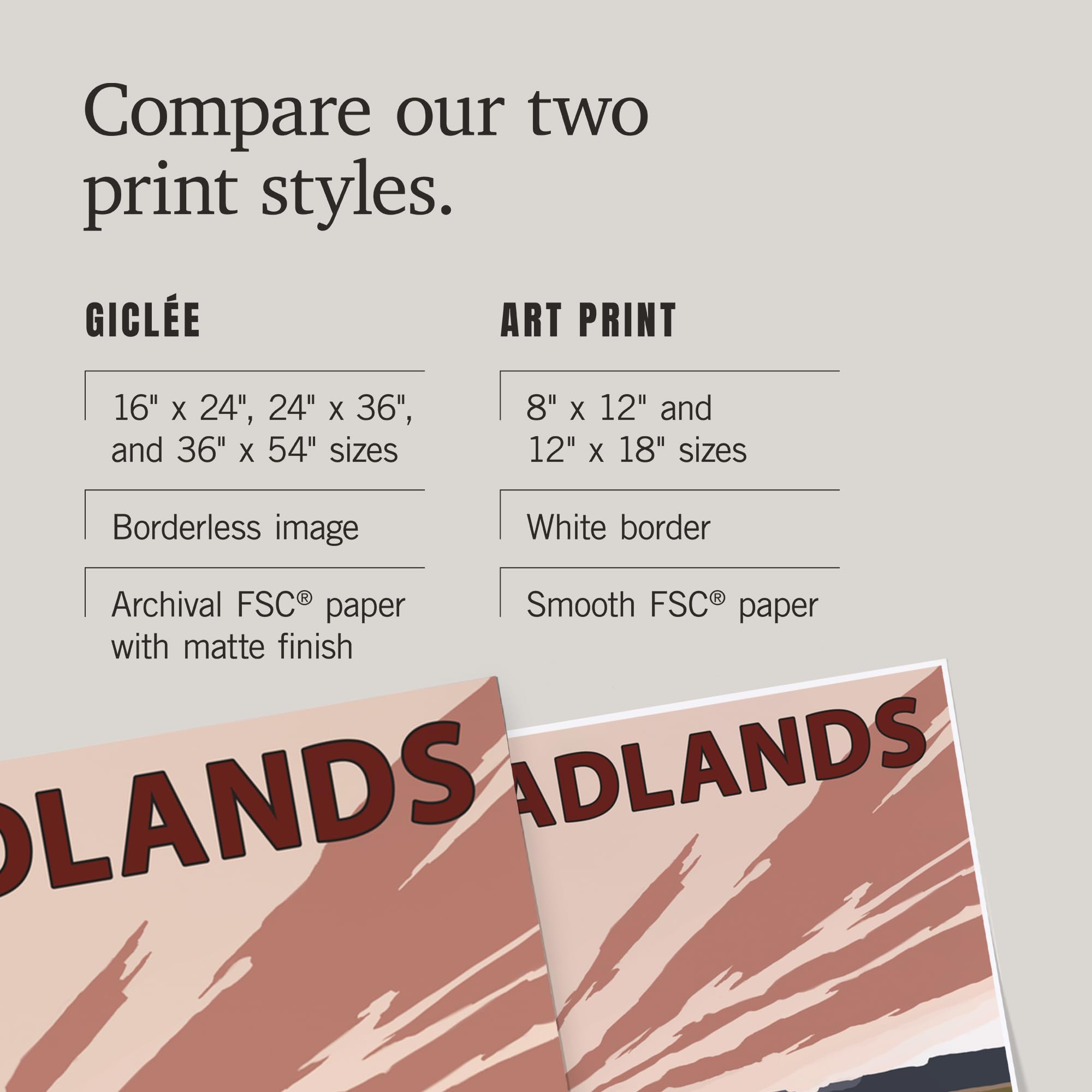 Lantern Press 16x24 Inch Giclee Art Print - Badlands South Dakota Landscape with Bison and Buttes - Perfect for Home Decor, Office Wall Art & Nature Lovers