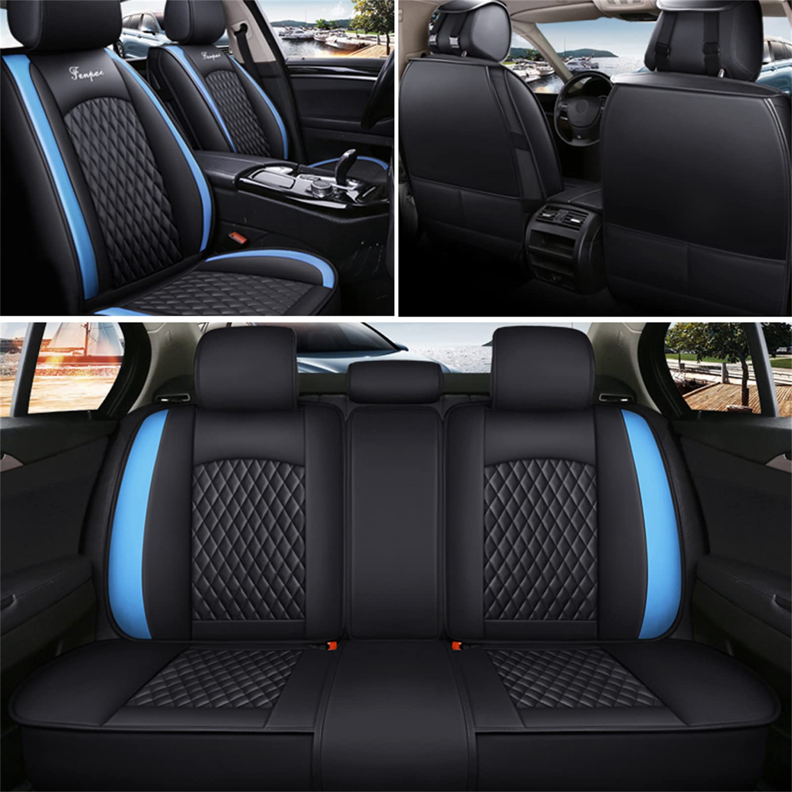 2016 Chevrolet Malibu Limited Waterproof Leather Car Seat Cover Full Set - Front & Rear Seat Protectors (Black & Blue, CT08) | Perfect for Daily Commuting, Road Trips & Pet Protection | Fast US Shipping