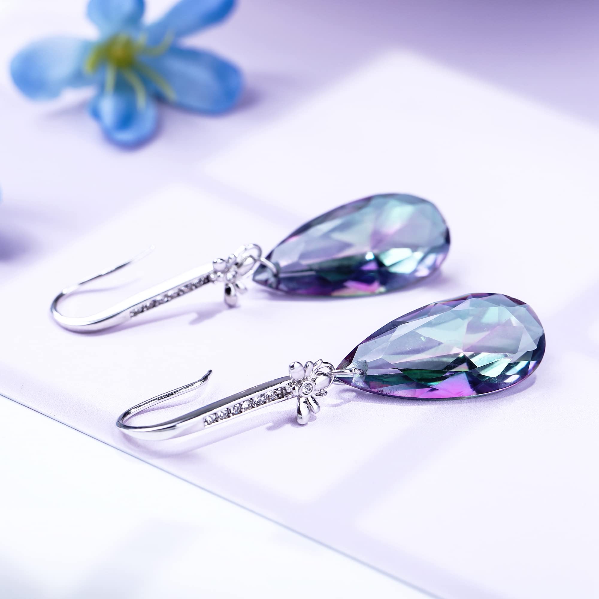 925 Sterling Silver Crystal Teardrop Dangle Earrings for Women | Baroque Bee Drop Hook Earrings | Gift for Her, Wedding, Party & Evening Wear