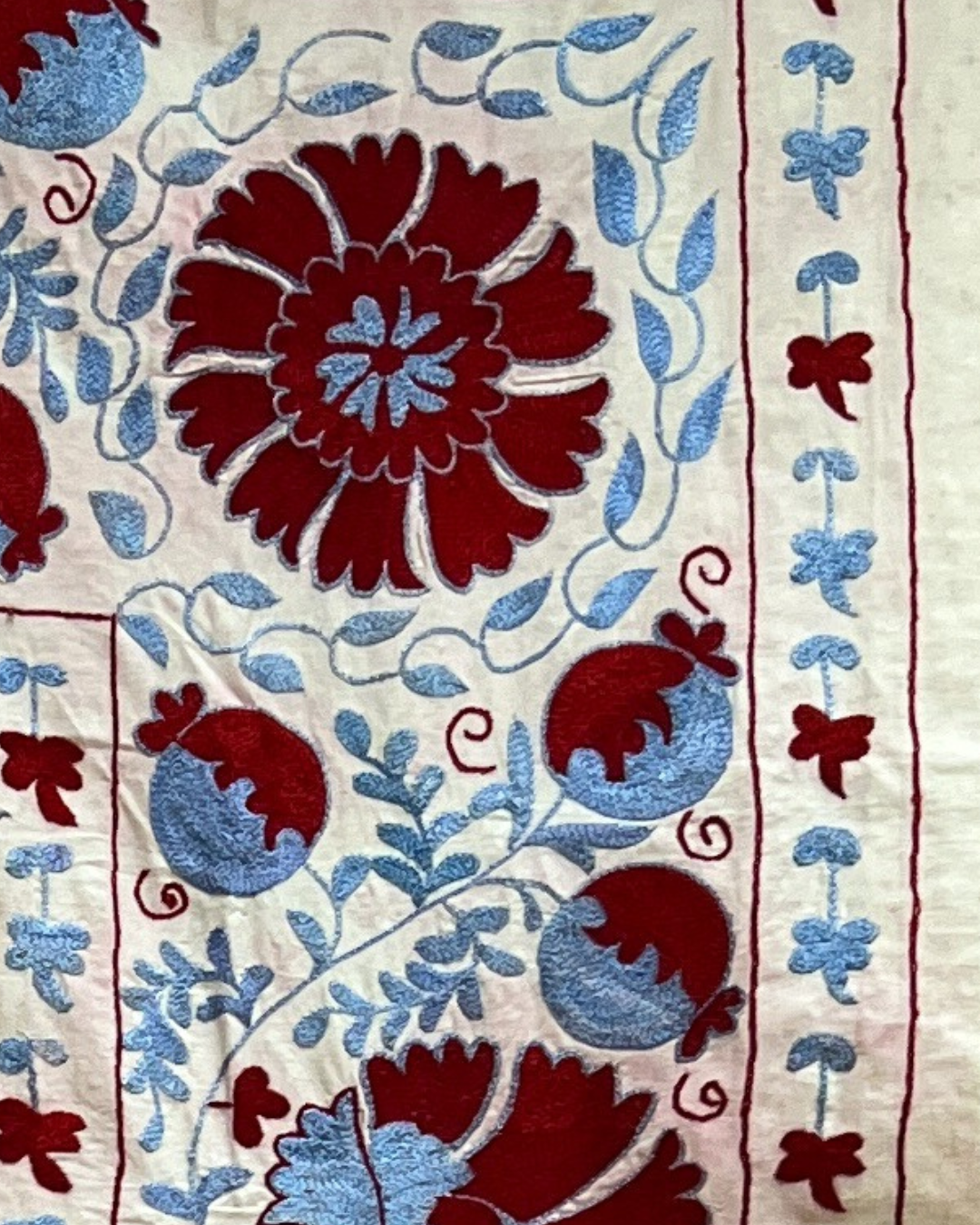 Suzani No 208 Handmade Embroidered Cotton Throw Pillow Cover - Bohemian Home Decor for Living Room, Bedroom & Sofa