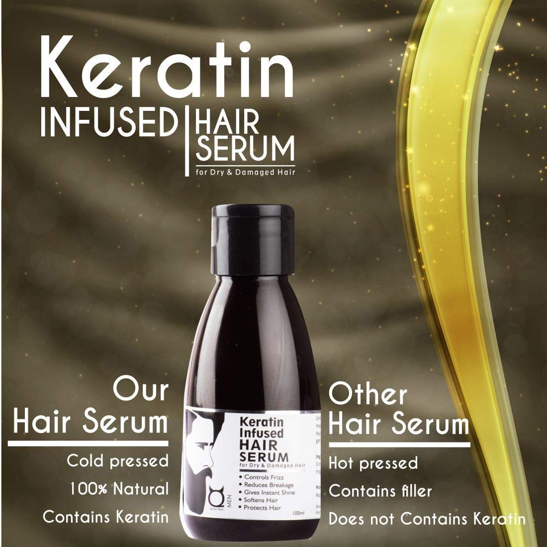Qraa Keratin Infused Hair Serum for Dry and Damaged Hair Repair - 100ml Hair Treatment with Argan Oil & Vitamin E - Perfect for Frizzy Hair, Split Ends & Heat Protection - Salon Quality Leave-in Conditioner for Smooth & Shiny Hair