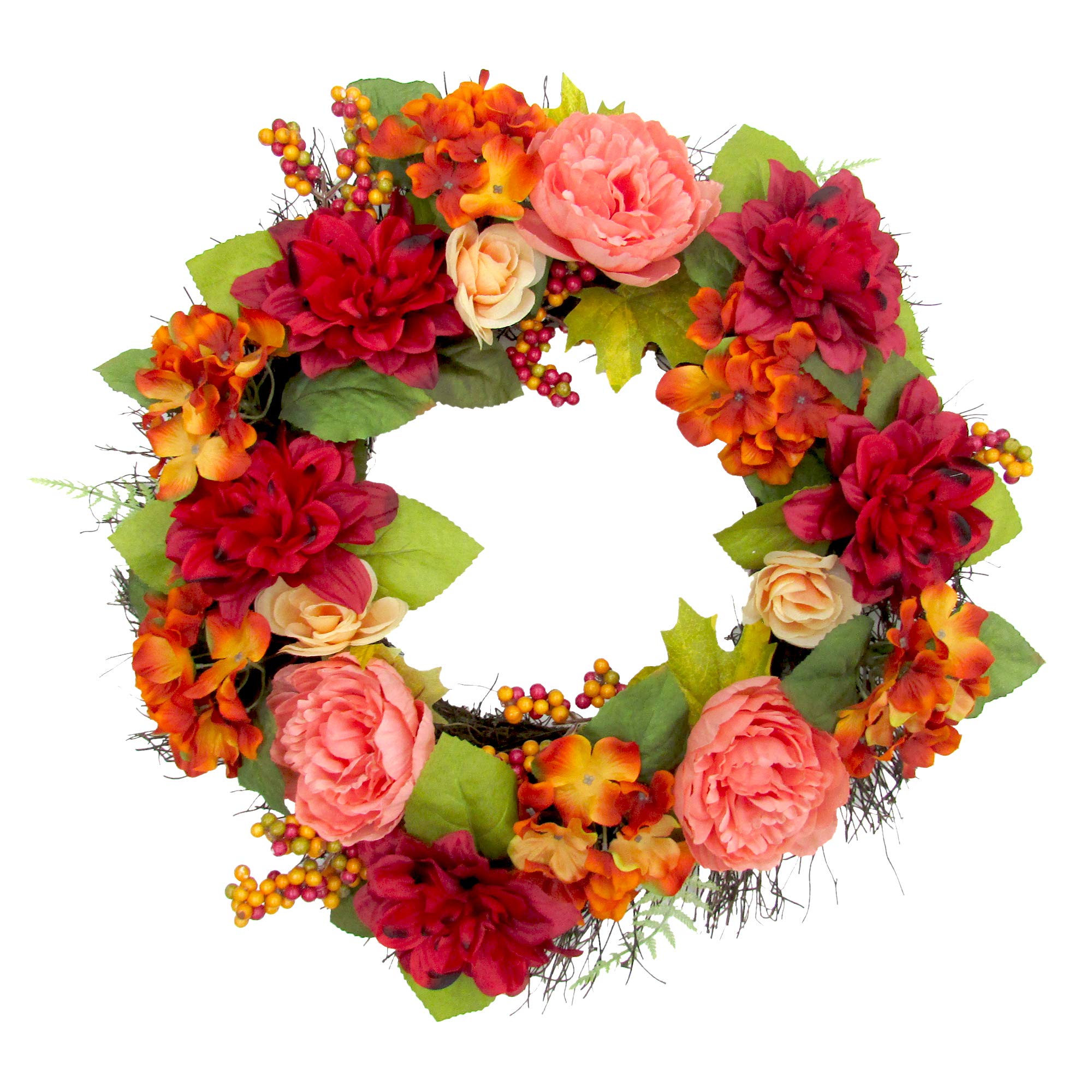 Fraser Hill Farm 24-Inch Easter Wreath with Realistic Dahlias, Peonies & Berries - Spring Floral Door Wreath for Indoor & Outdoor Decor - Perfect for Front Door, Porch, and Easter Home Decoration