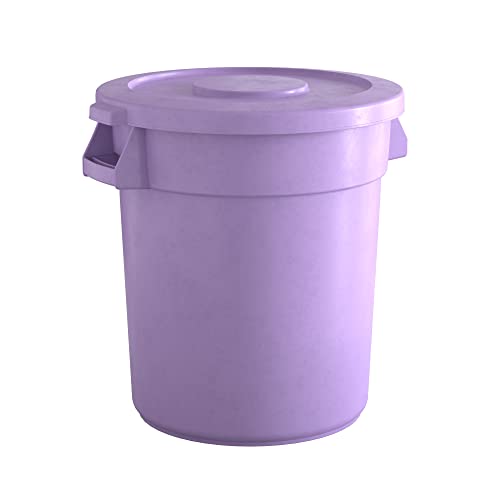 Krollen 20 Gallon Purple Round Commercial Trash Can with Lid - Heavy Duty Industrial Garbage Bin for Office, Restaurant & Outdoor Use