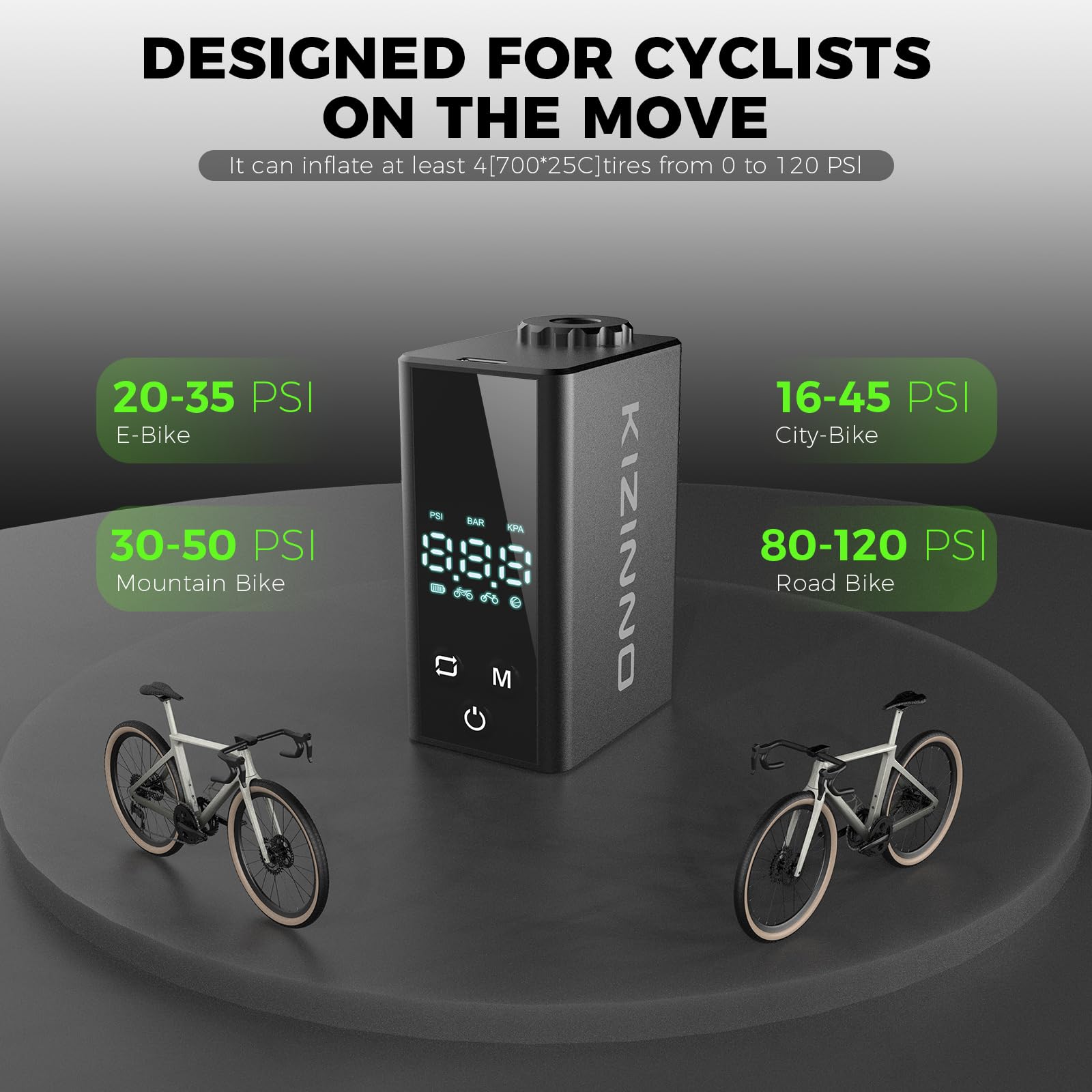 Portable Mini Bike Pump - 120 PSI Electric Bicycle Tire Inflator for Schrader & Presta Valves | Compact Air Pump for Road Bikes, Mountain Bikes, E-Bikes, Motorcycles & Sports Balls | Perfect for On-the-Go Cycling, Commuting & Emergency Tire Inflation