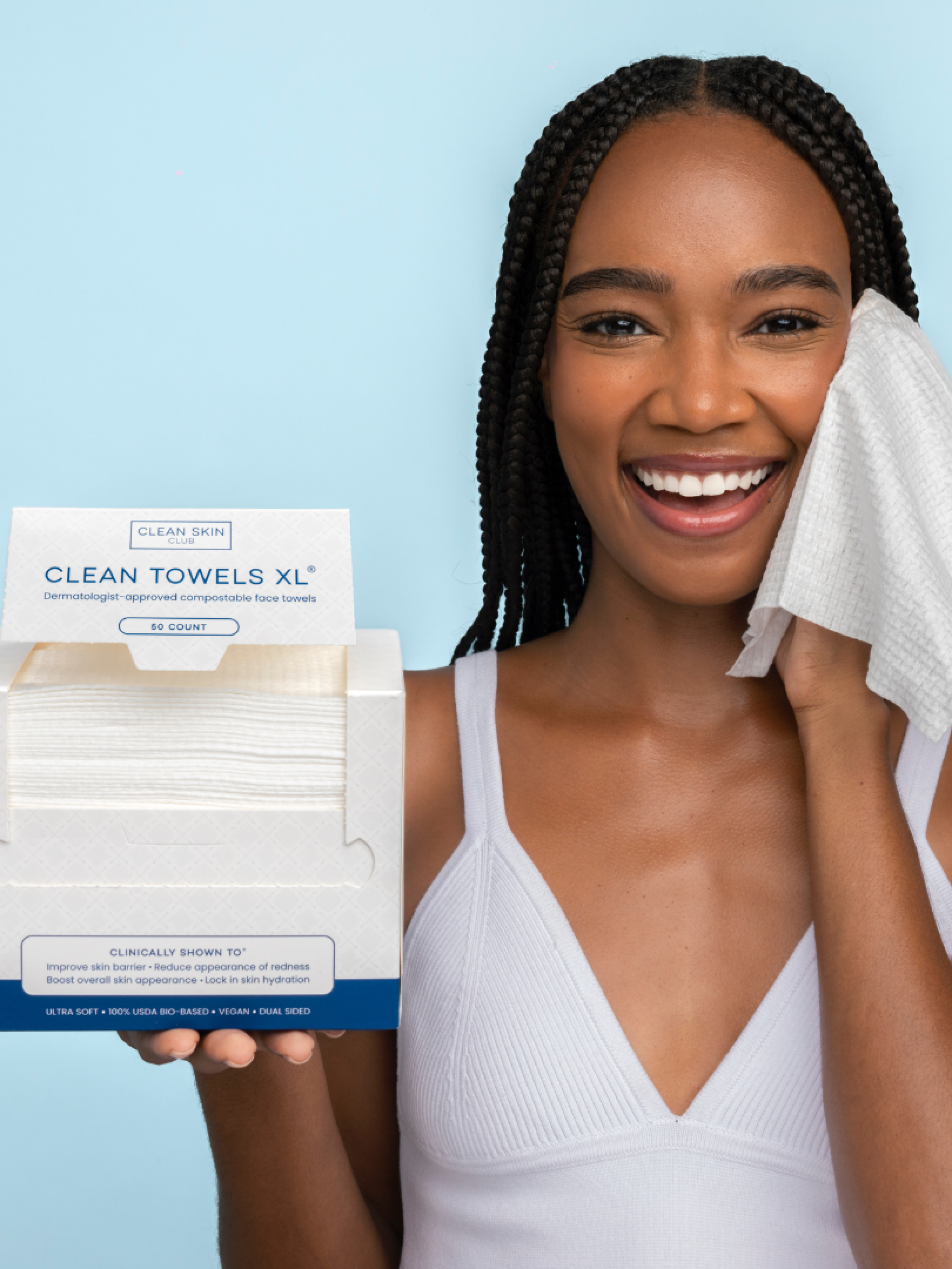 Clean Skin Club XL Disposable Facial Towels | Hypoallergenic & Ultra-Soft for Sensitive Skin | Perfect for Skincare Routine, Makeup Removal & Gym Use