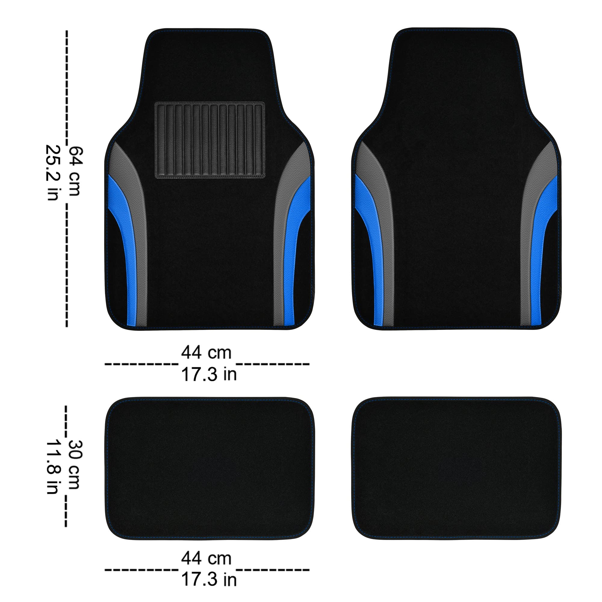 Premium Leather Sporty Car Floor Mats - Universal Waterproof Automotive Floor Liners for Sedans, SUVs, Trucks & Vans - 4-Piece Set (Black/Blue) - Durable Protection for All-Weather Driving & Easy Cleaning