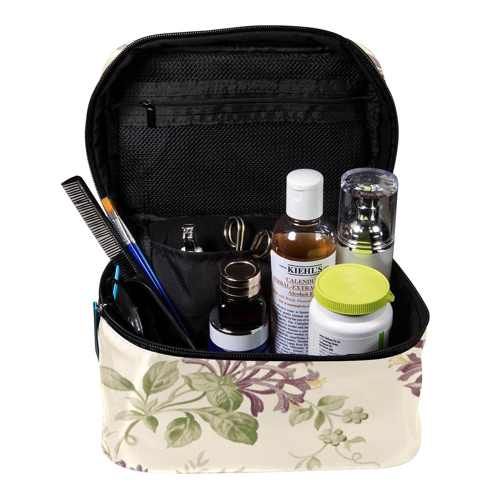 Premium Honeysuckle Trail Grape Floral Travel Makeup Bag - Large Cosmetic Organizer with Zipper for Women & Girls | Perfect for Vacation, Gym, and Daily Essentials Storage