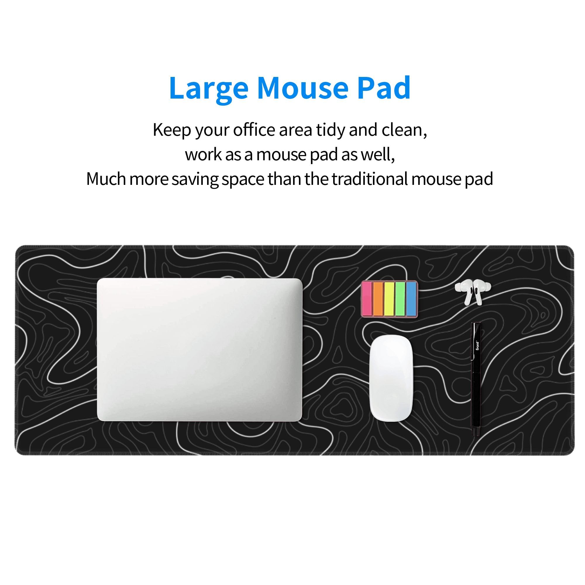 Topographic Gaming Mouse Pad - Large Non-Slip Desk Mat for Office & PC Gaming