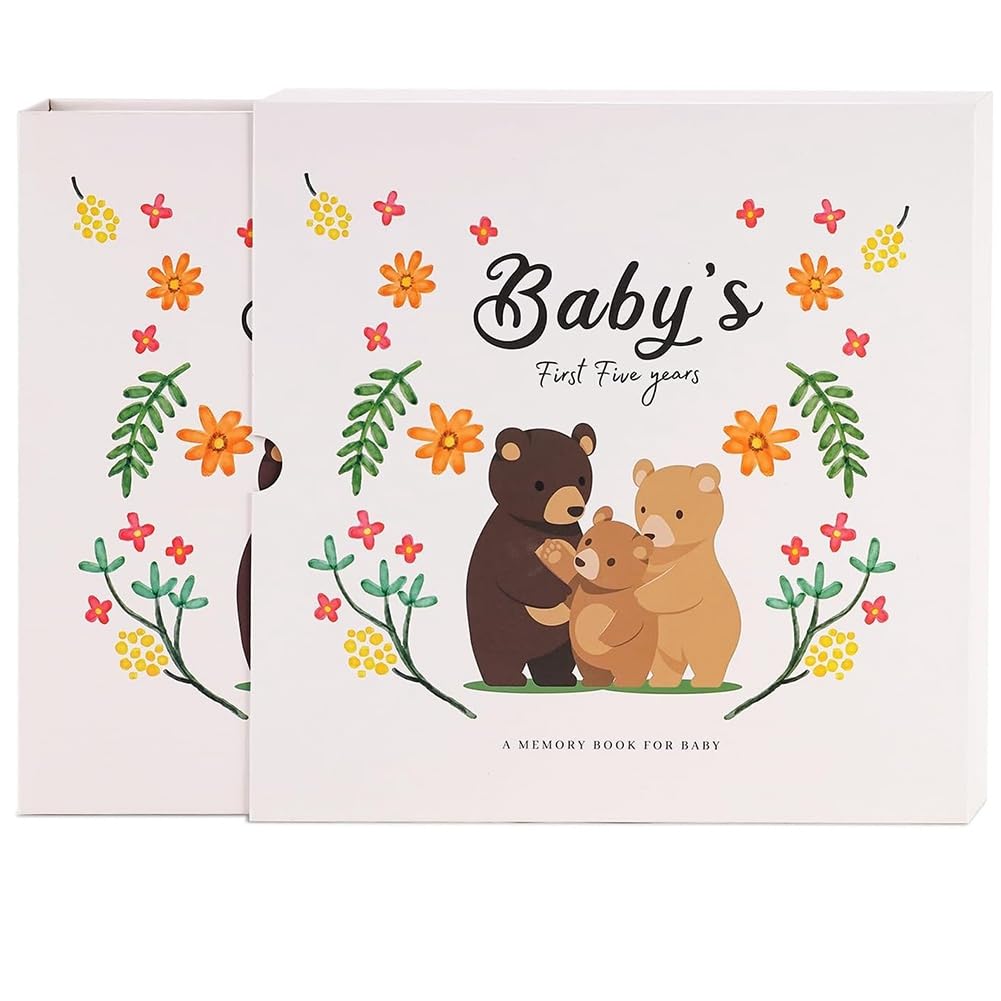 VENEKA Baby Memory Book - Scrapbook Photo Album & Pregnancy Diary for New Parents - Cute Animal Themed Keepsake to Record Baby's Growth - Easy to Use Handwritten Journal | Perfect Baby Shower Gift & First Year Milestone Tracker