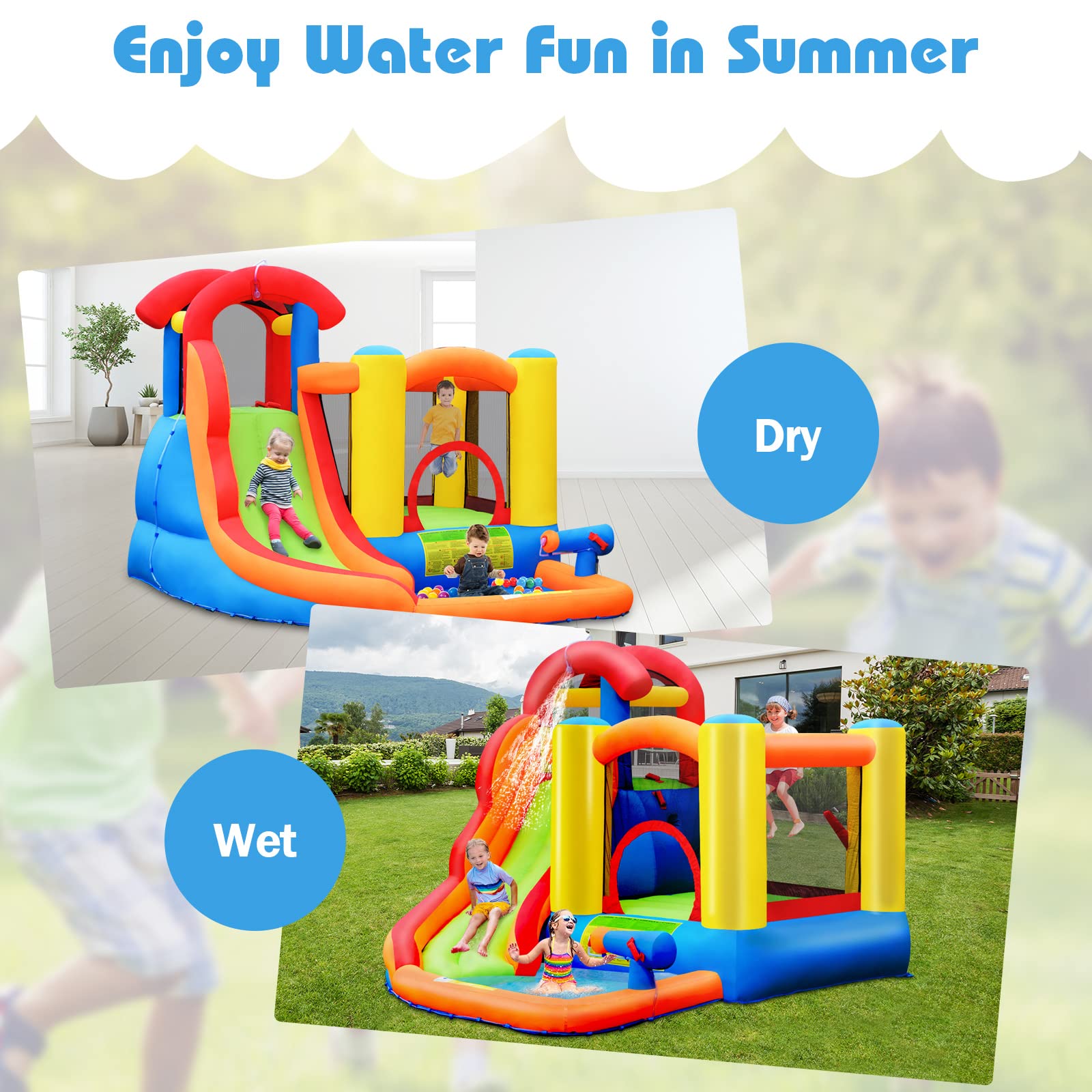 **HONEY JOY 6-in-1 Inflatable Water Slide & Bounce House with Splash Pool - Giant Blow Up Water Park for Kids & Adults - Outdoor Backyard Fun with 740W Blower (Perfect for Summer Parties, Birthdays & Family Gatherings)**