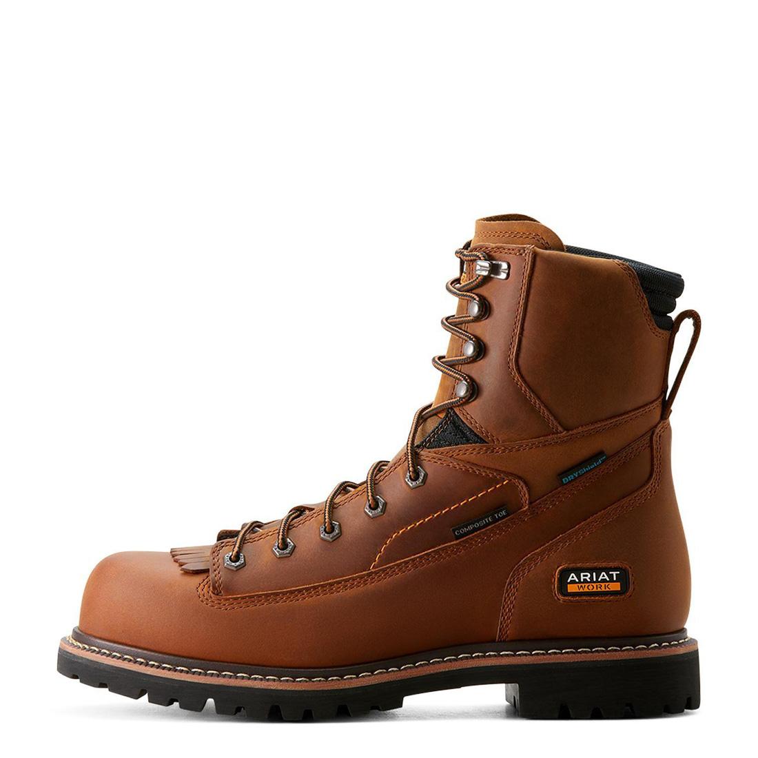 Longview Shock Shield 8 Inch Composite Toe Waterproof Work Boots - Copper Brown Safety Shoes for Construction, Warehouse & Outdoor Work